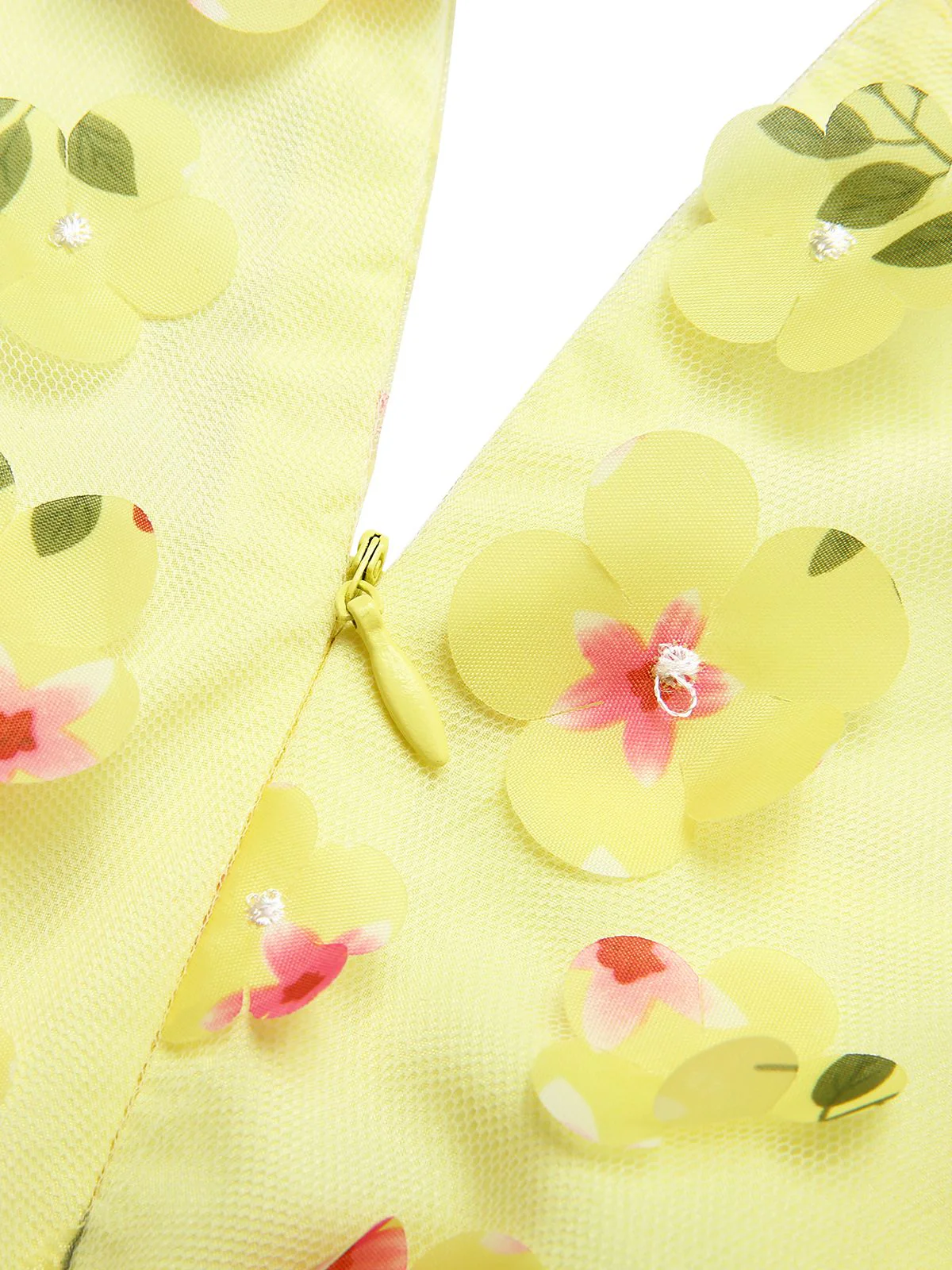 Gelb 3D Blumen Puffärmeln Swing Kleid - Image 6