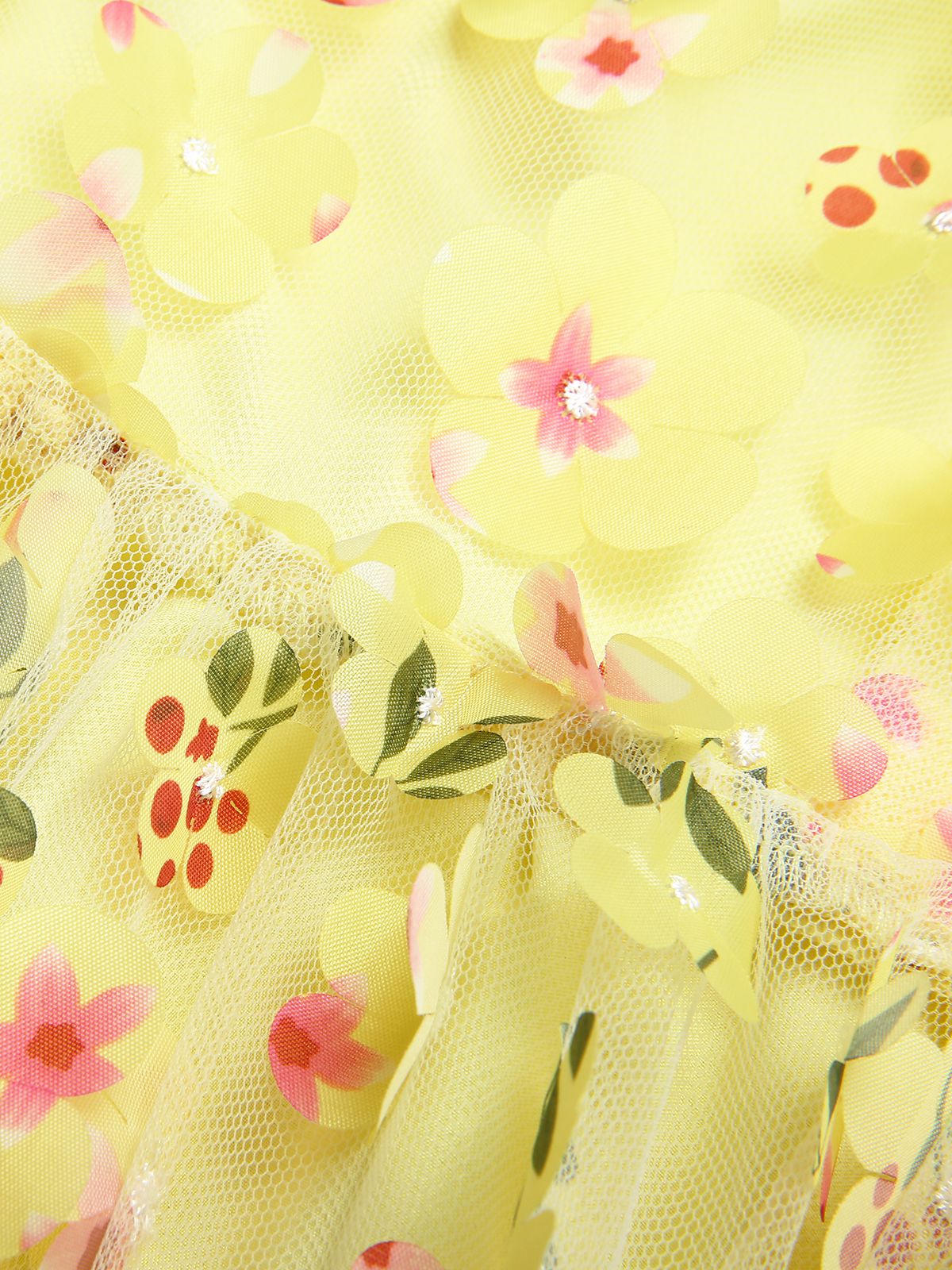 Gelb 3D Blumen Puffärmeln Swing Kleid - Image 7
