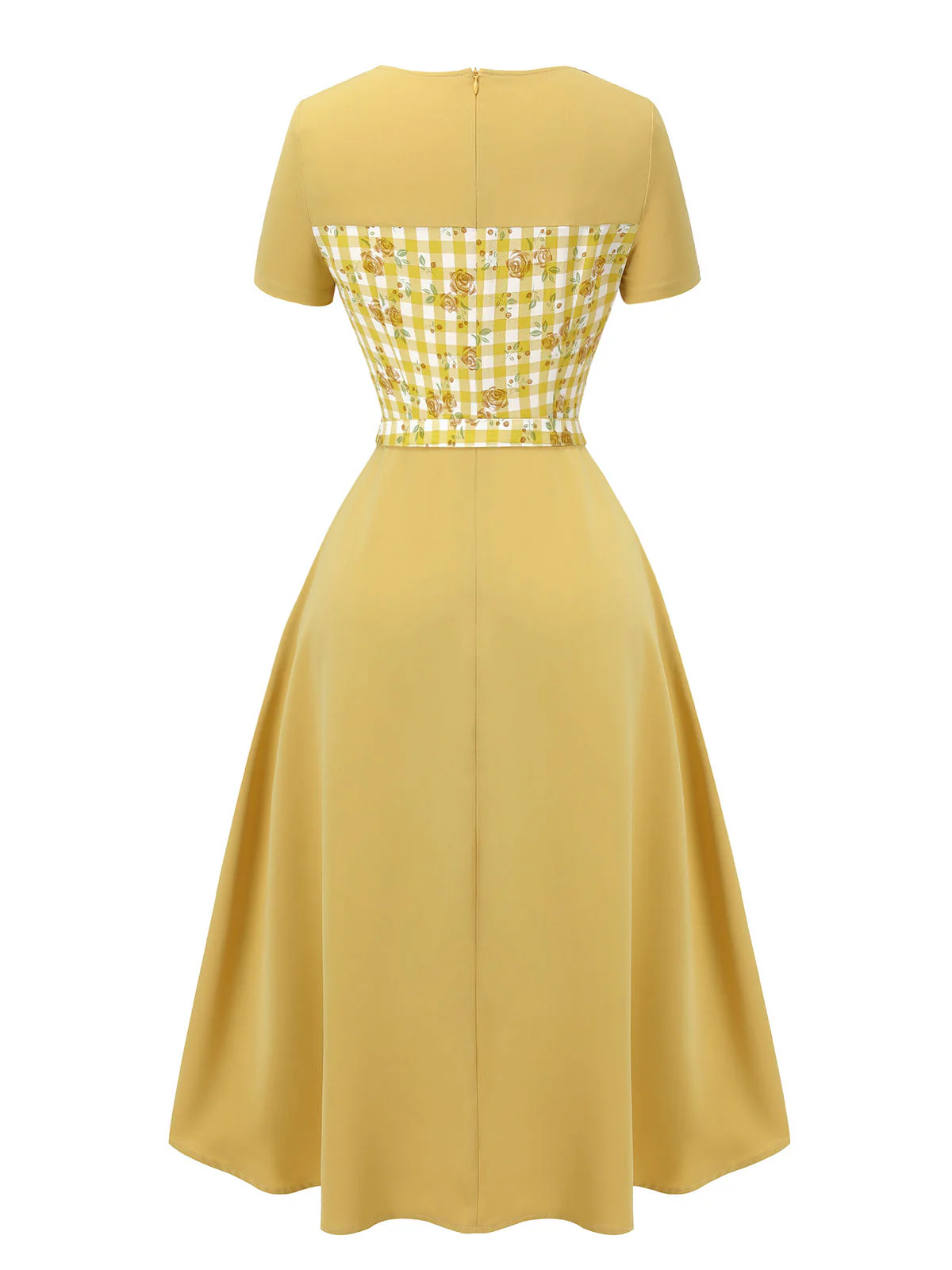 Gelbes 1950er Karo Rosen Pane Raglankleid - Image 4