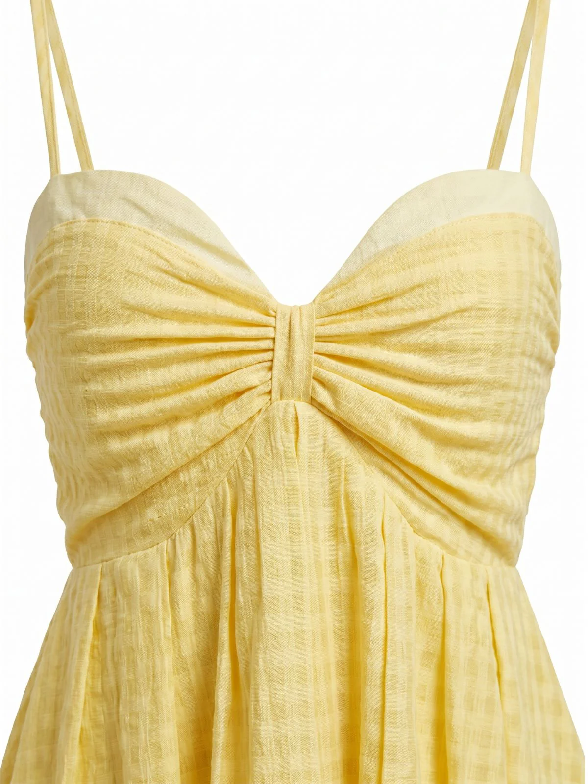Gelbes 30er Gingham-Midikleid mit Spaghettiträgern und Rüschen - Image 4