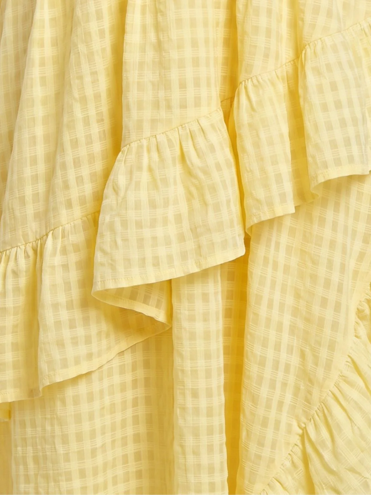 Gelbes 30er Gingham-Midikleid mit Spaghettiträgern und Rüschen - Image 5