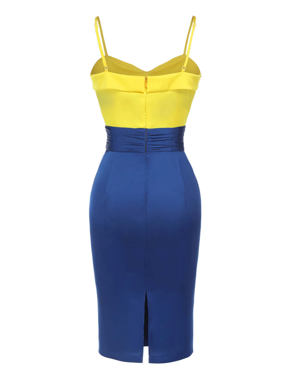 Gelb & Blau 1960er Schneewittchen Kostüm Bogen Bleistift Kleid - Image 6