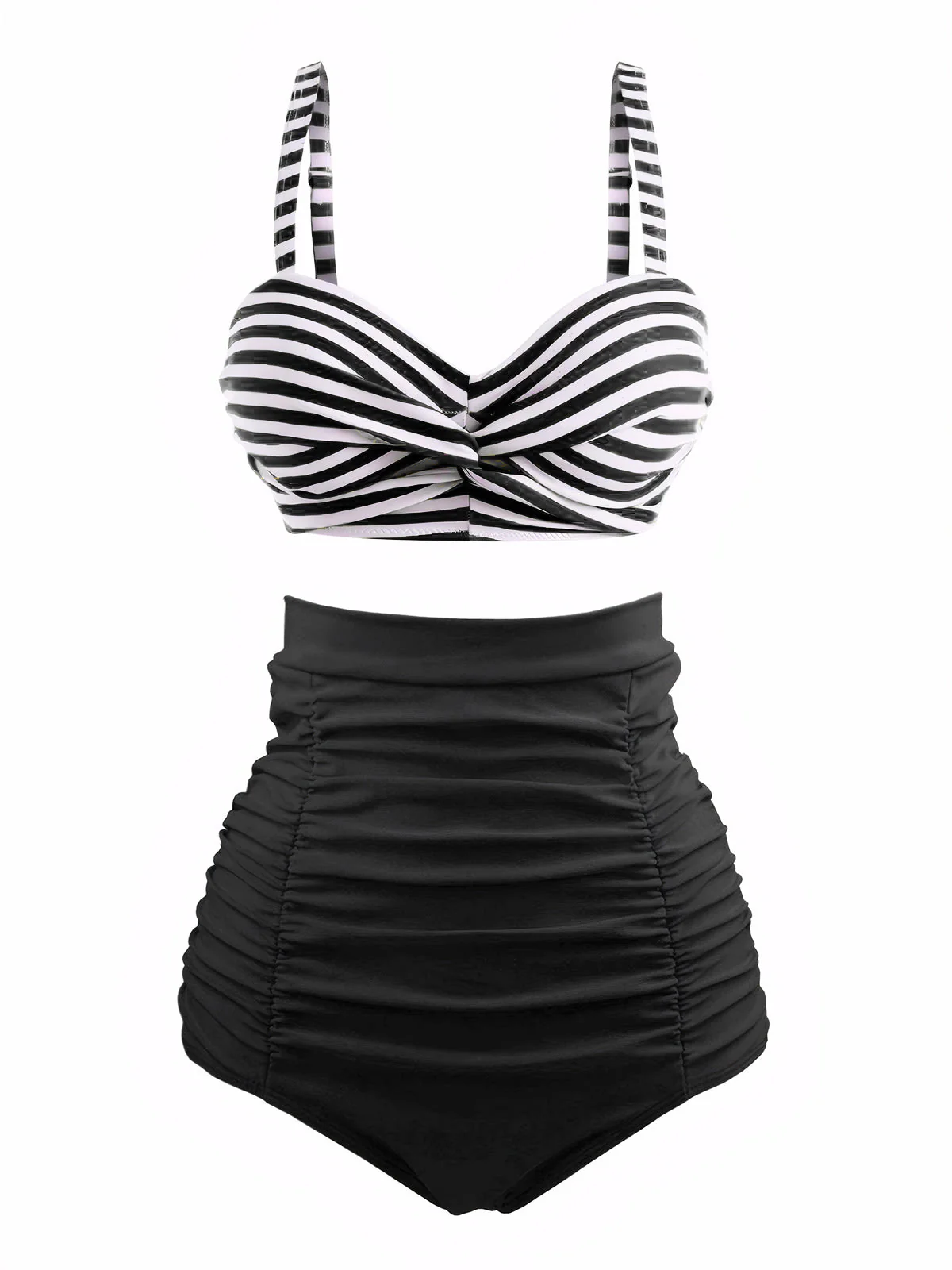 Marineblau 1940er Gestreiftes Colorblock Vintage Bikini Set - Image 5