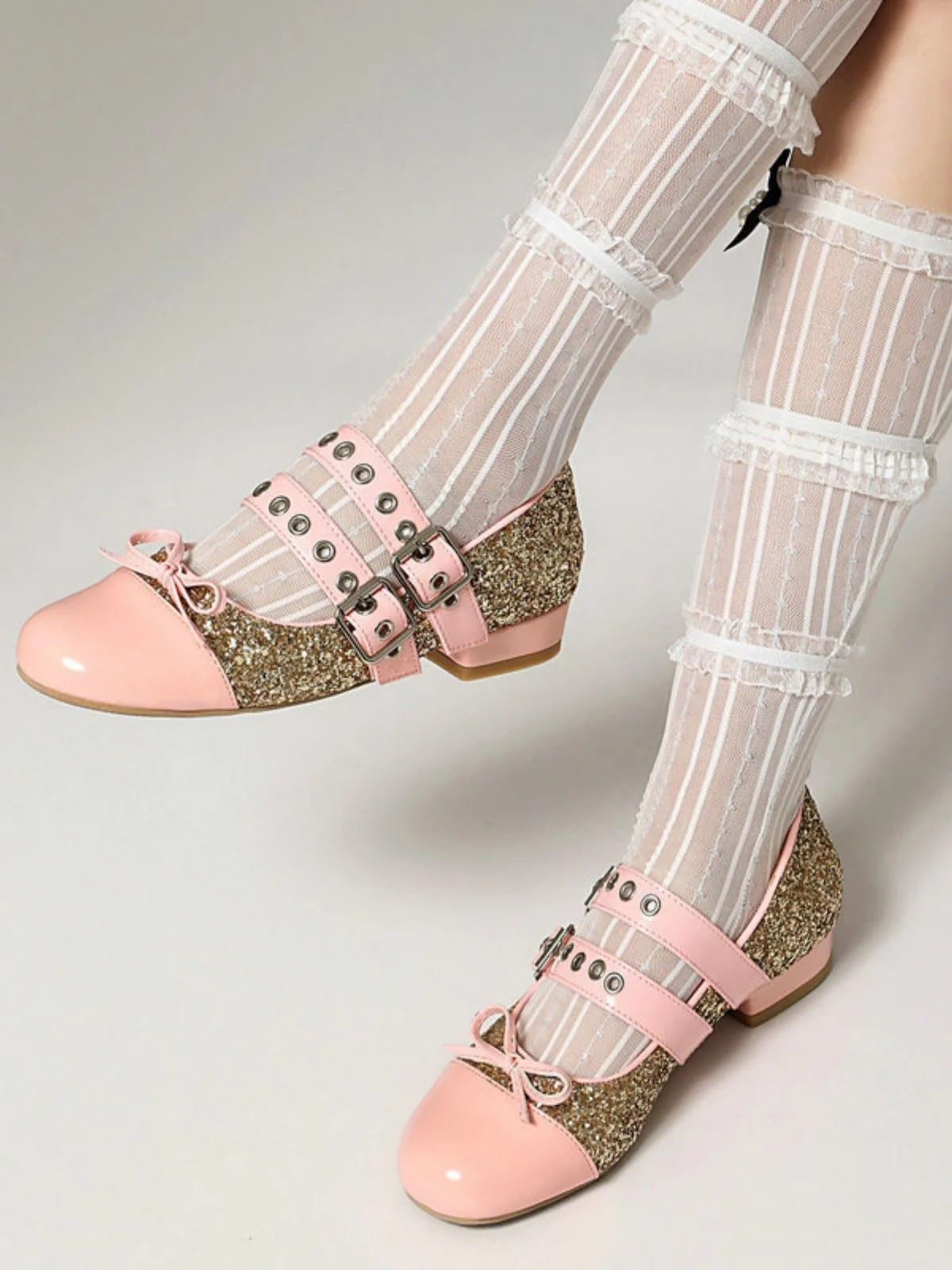 Glitzer Schnalle Details Mary-Jane Absätze - Image 7