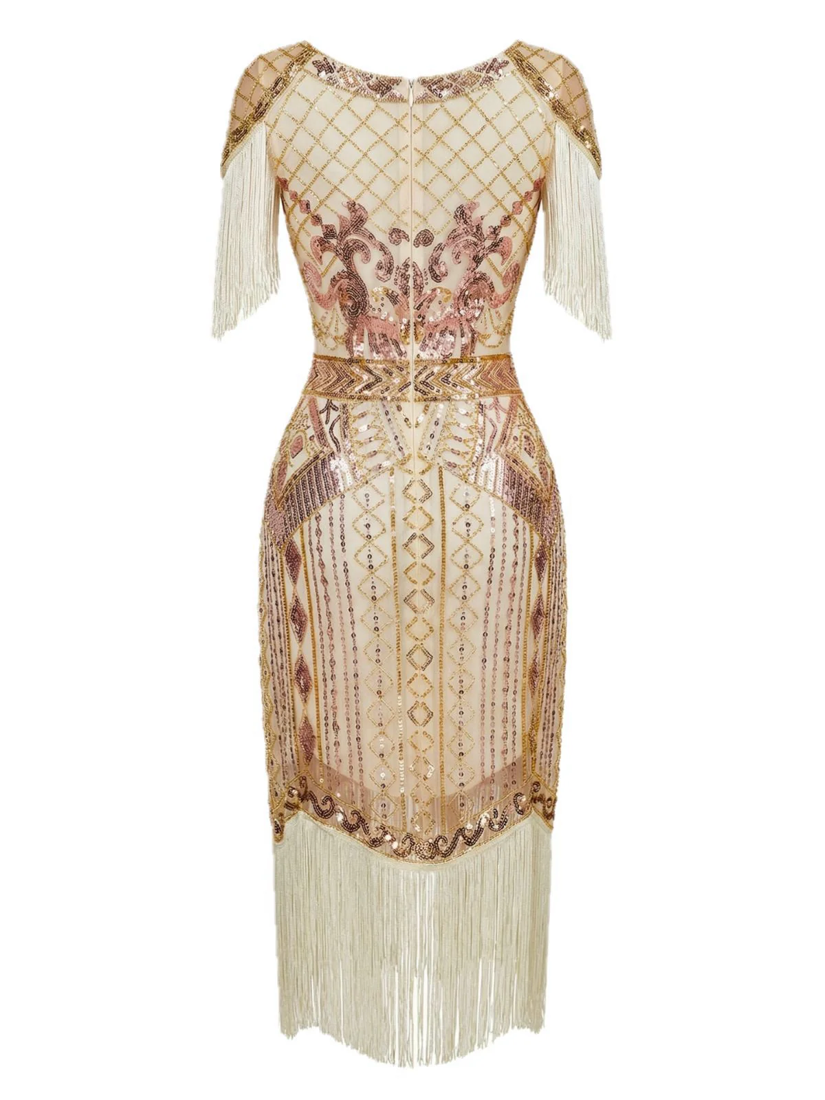 Dunkelgrün 1920er Pailletten Fransen Flapper V-Ausschnitt Kleid - Image 11