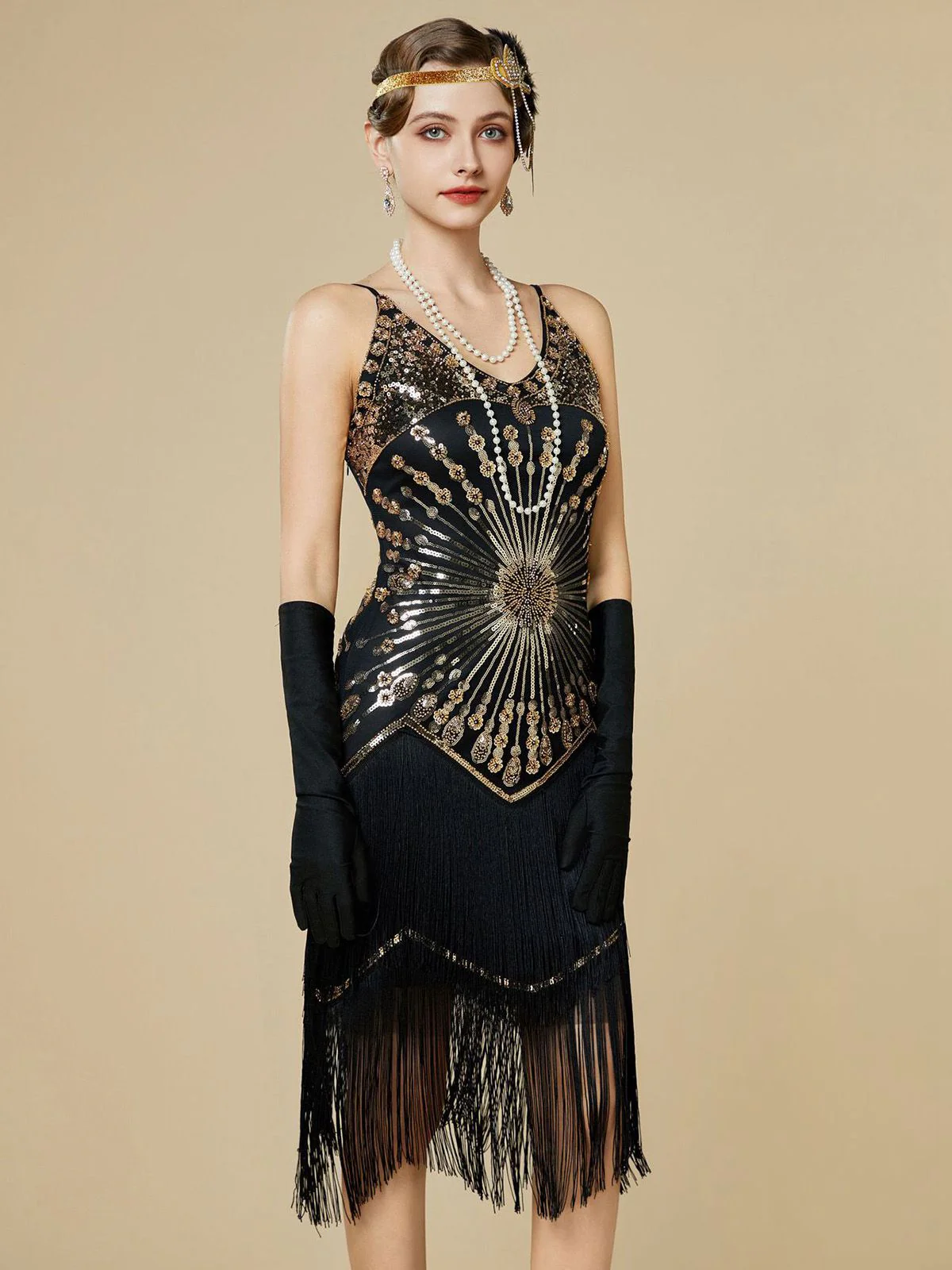 1920er Pailletten Fransen Spaghetti TrÀger Flapper Kleid - Image 14