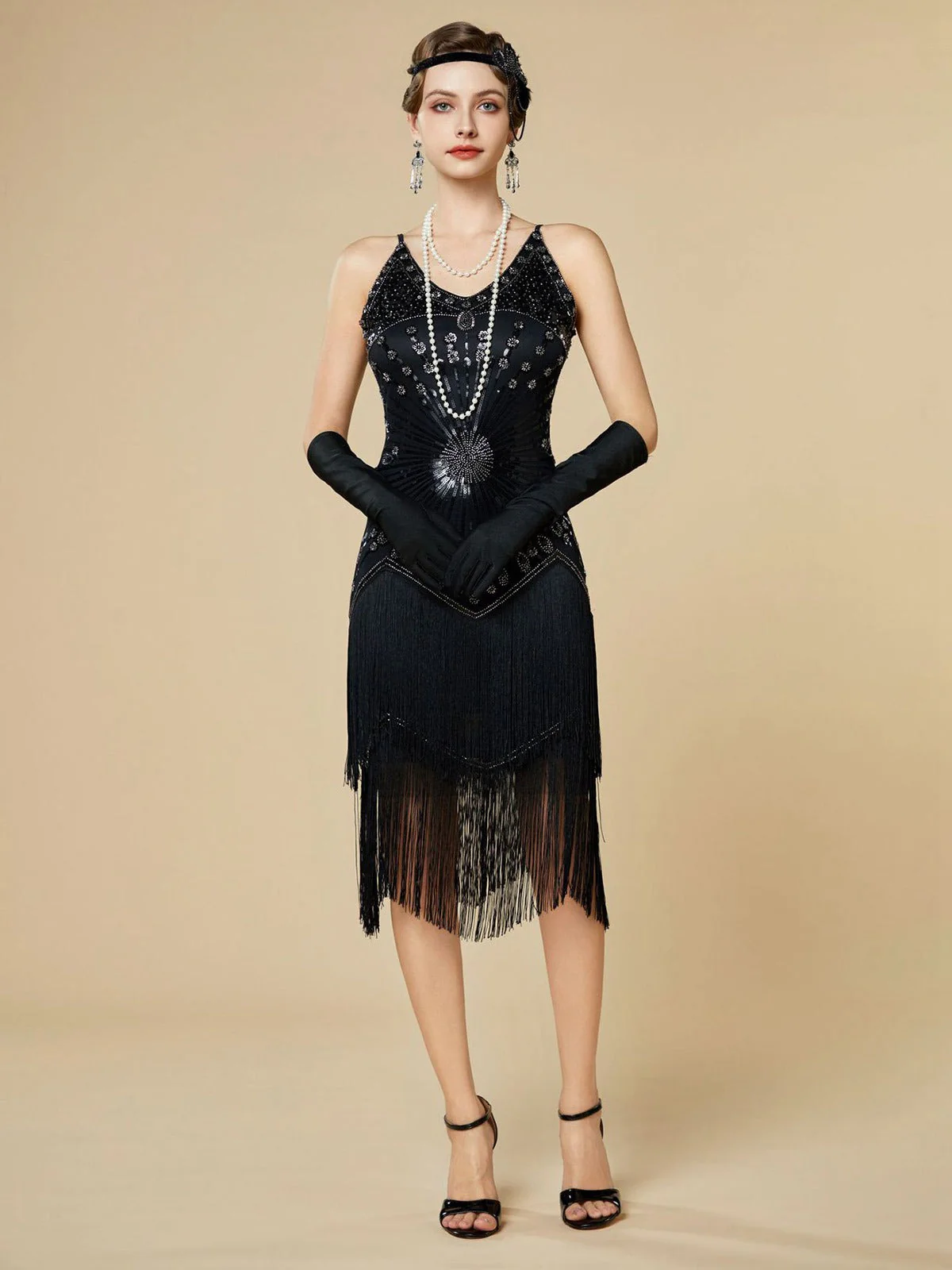 1920er Pailletten Fransen Spaghetti TrÀger Flapper Kleid - Image 8