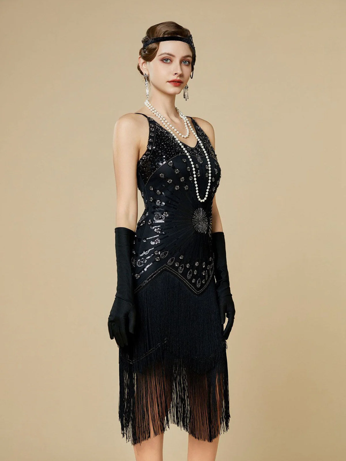1920er Pailletten Fransen Spaghetti TrÀger Flapper Kleid - Image 9