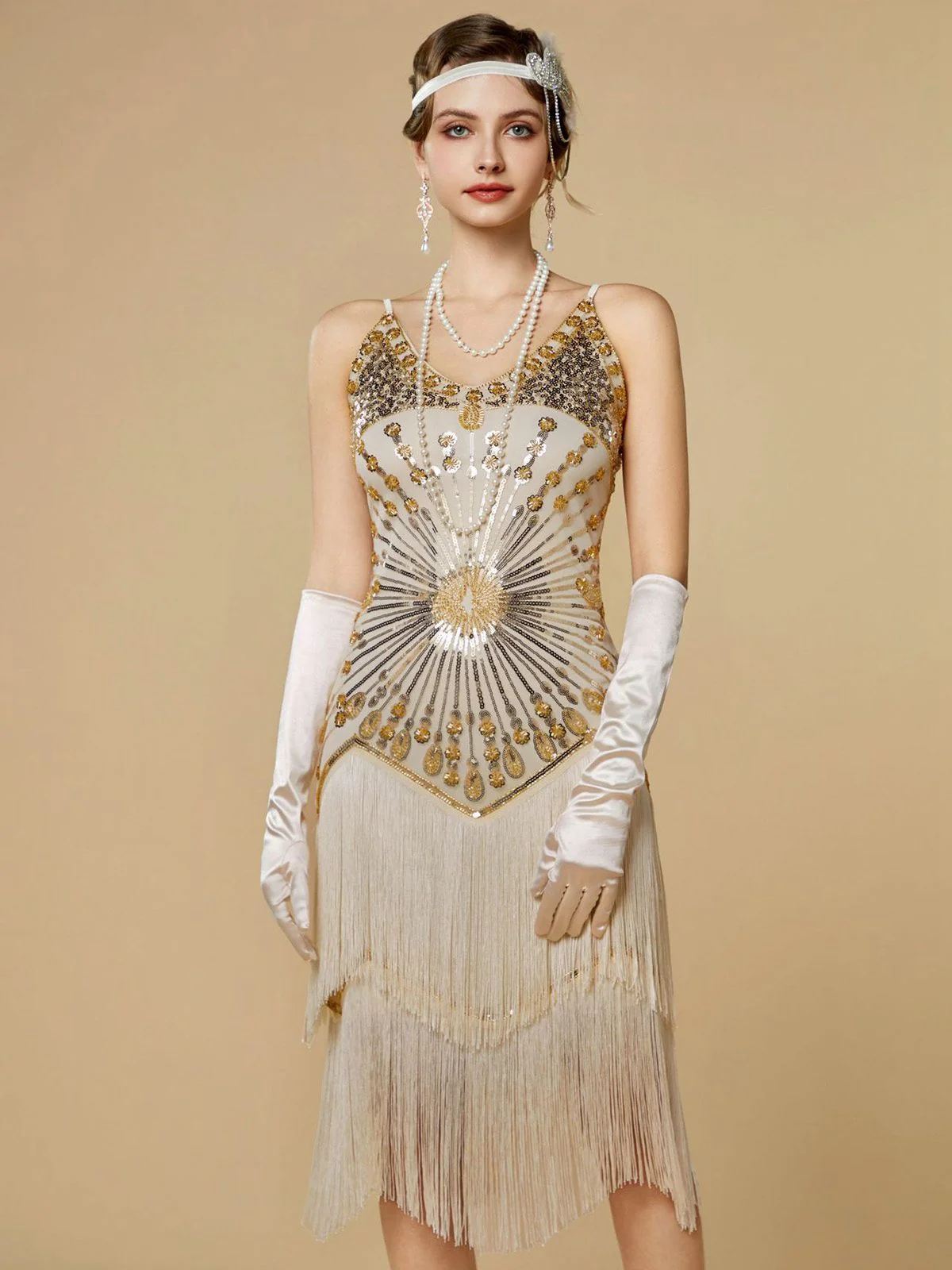 1920er Pailletten Fransen Spaghetti TrÀger Flapper Kleid - Image 2