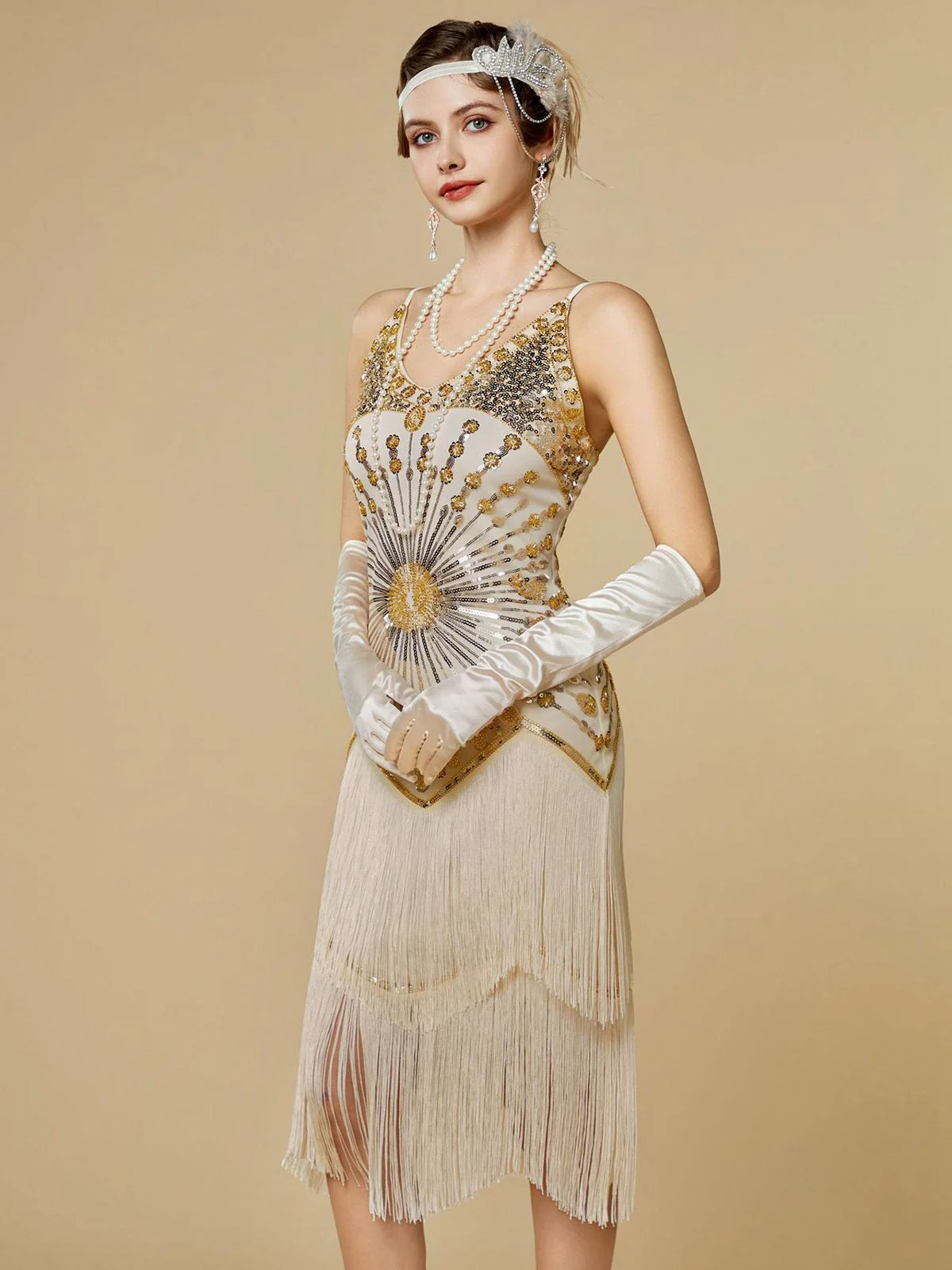 1920er Pailletten Fransen Spaghetti TrÀger Flapper Kleid - Image 3