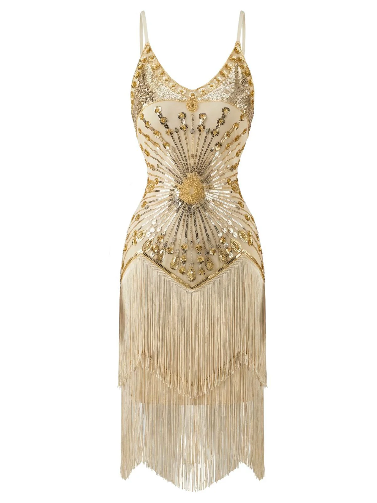 1920er Pailletten Fransen Spaghetti TrÀger Flapper Kleid - Image 4