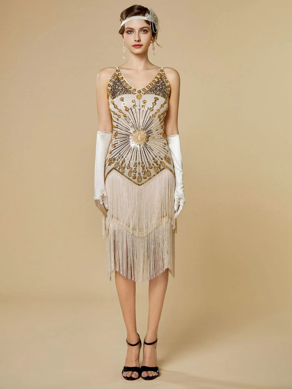 1920er Pailletten Fransen Spaghetti TrÀger Flapper Kleid - Image 5