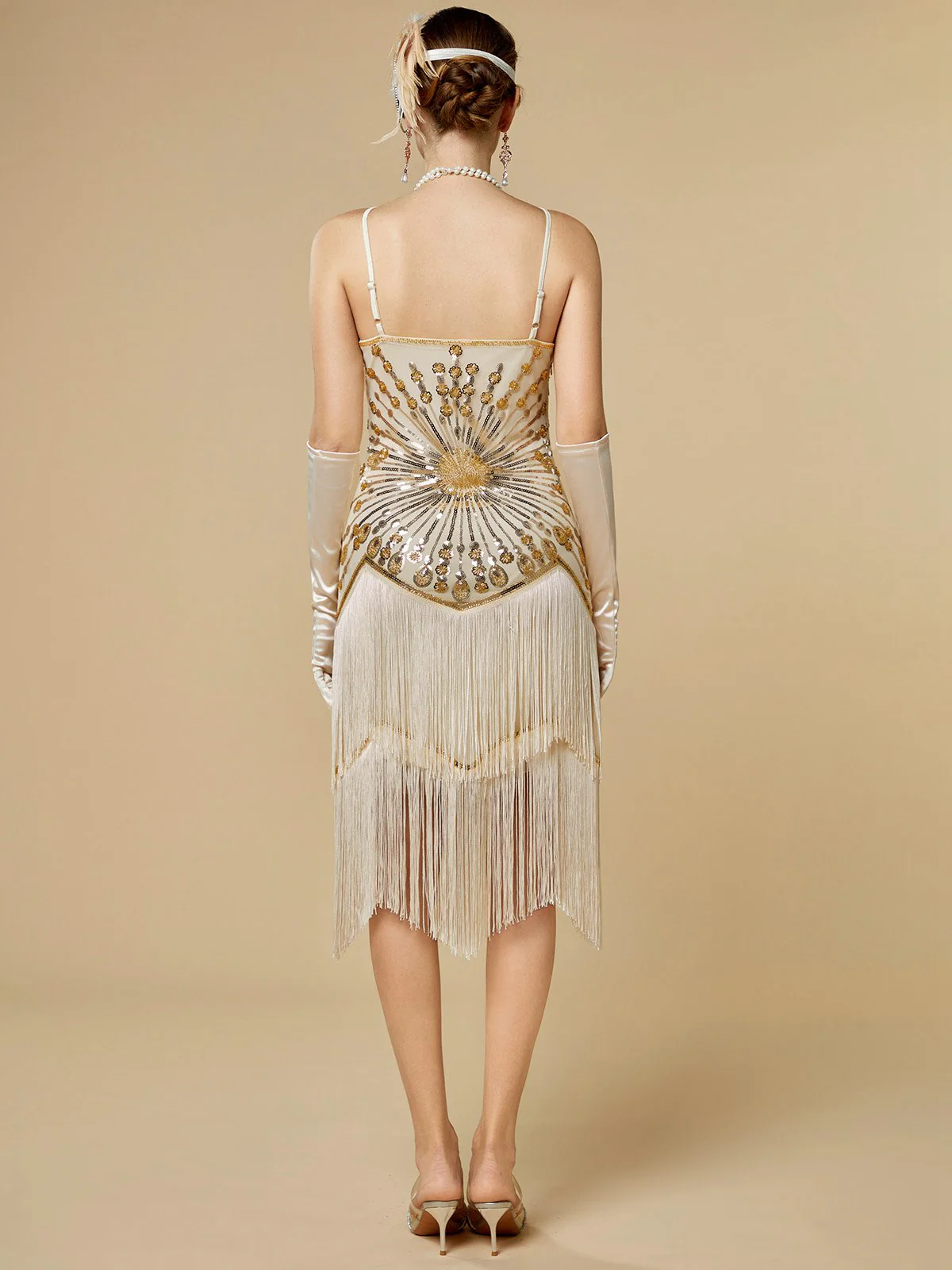 1920er Pailletten Fransen Spaghetti TrÀger Flapper Kleid - Image 6