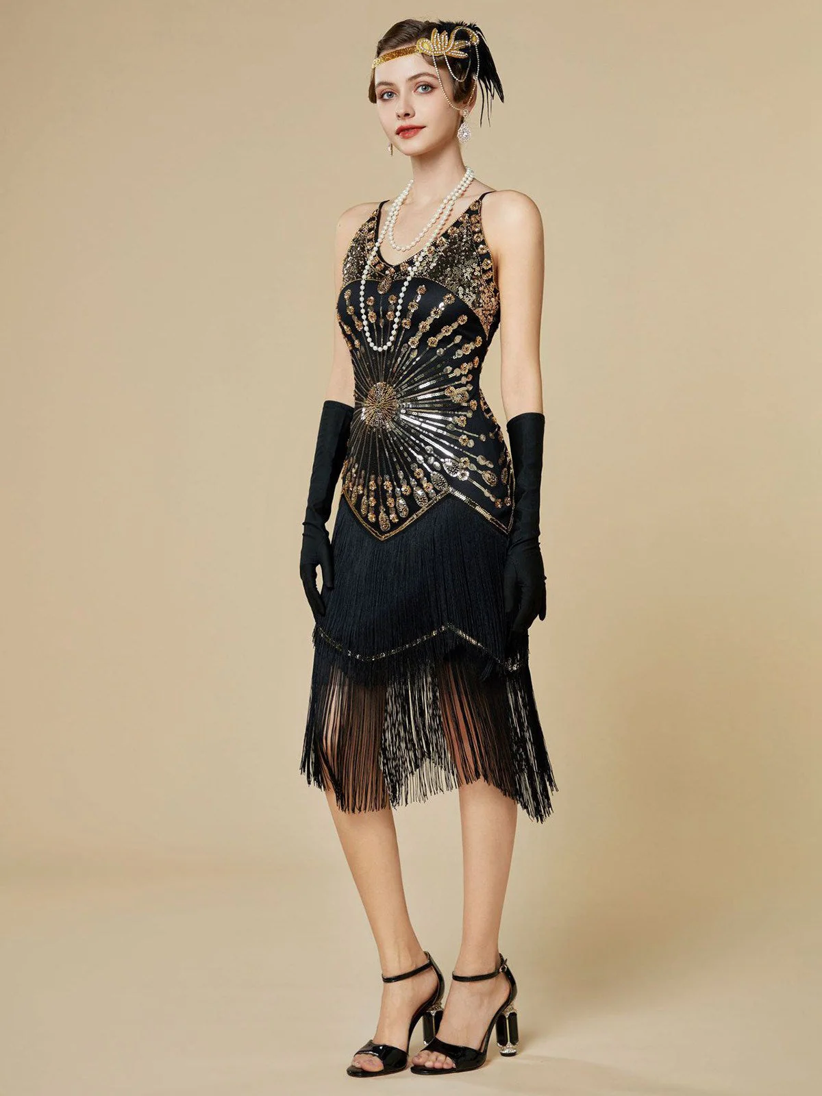 1920er Pailletten Fransen Spaghetti TrÀger Flapper Kleid - Image 15