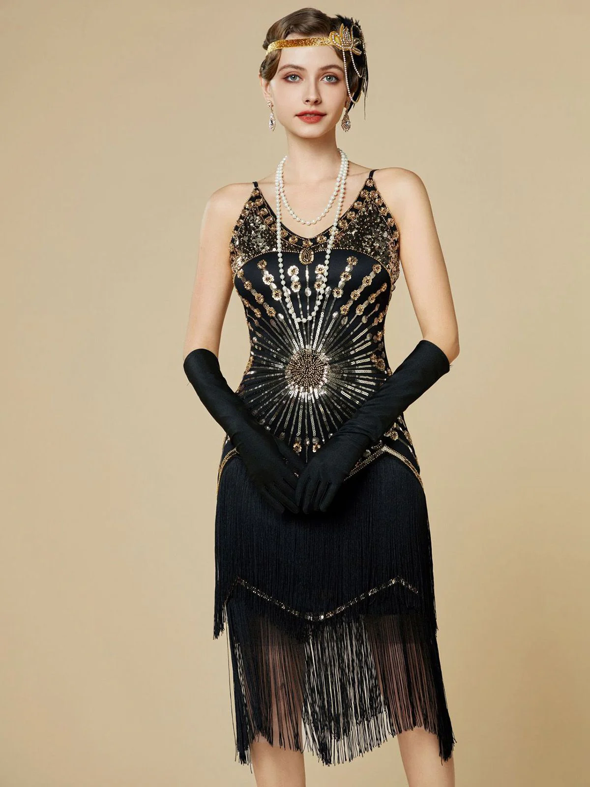 1920er Pailletten Fransen Spaghetti TrÀger Flapper Kleid - Image 16