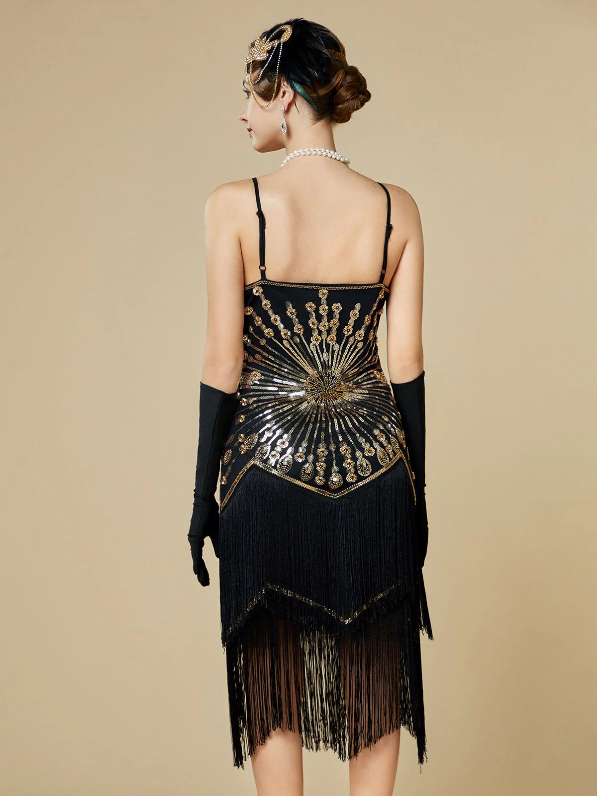 1920er Pailletten Fransen Spaghetti TrÀger Flapper Kleid - Image 17