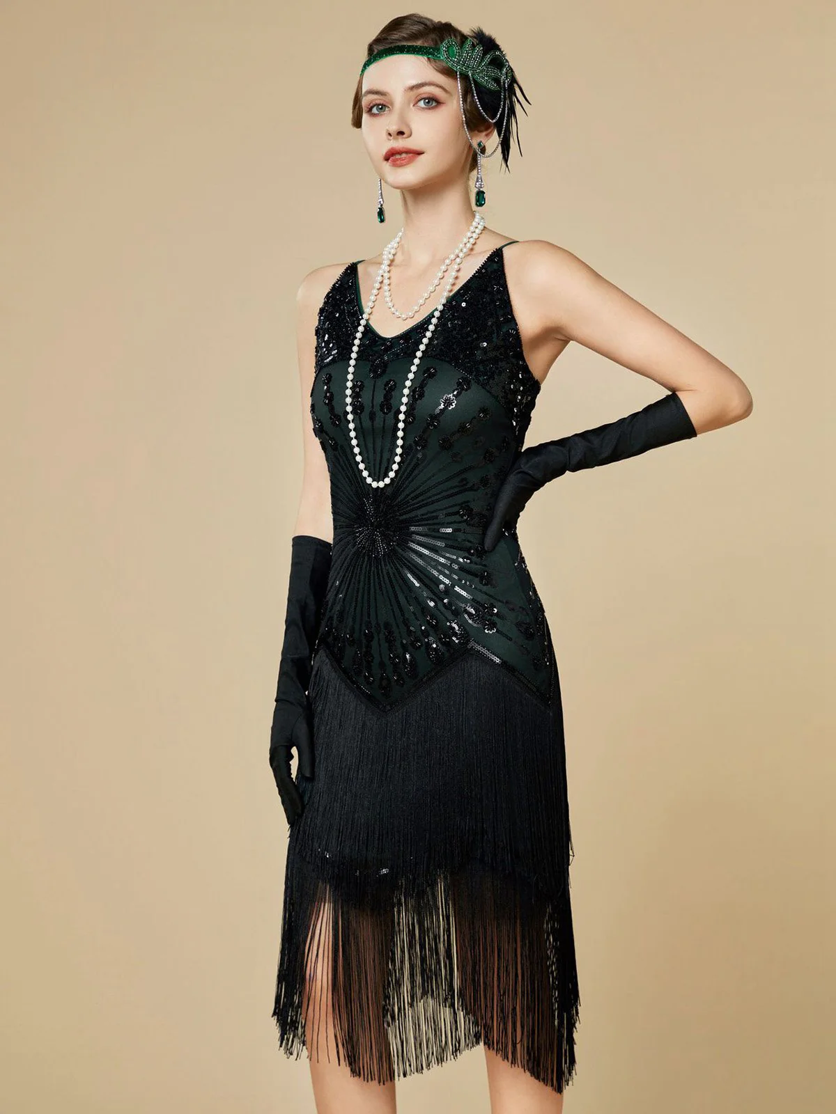1920er Pailletten Fransen Spaghetti TrÀger Flapper Kleid - Image 10