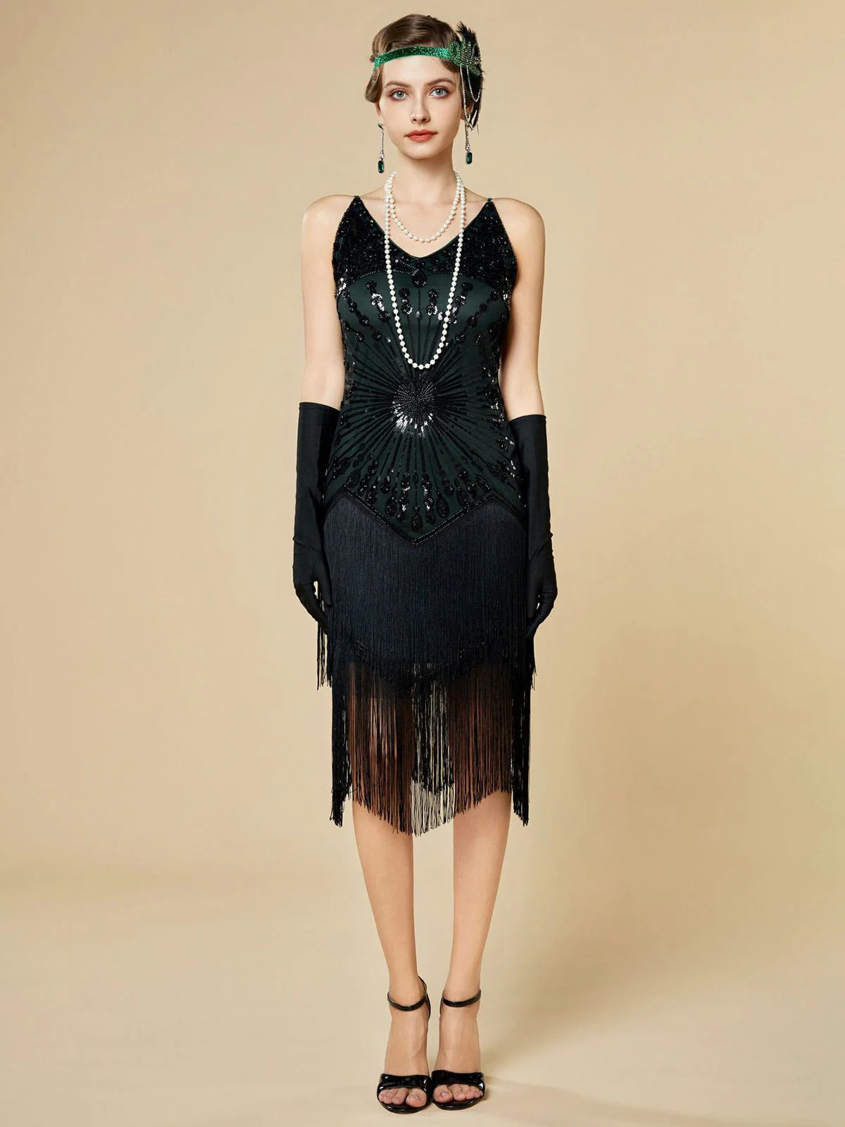 1920er Pailletten Fransen Spaghetti TrÀger Flapper Kleid - Image 11