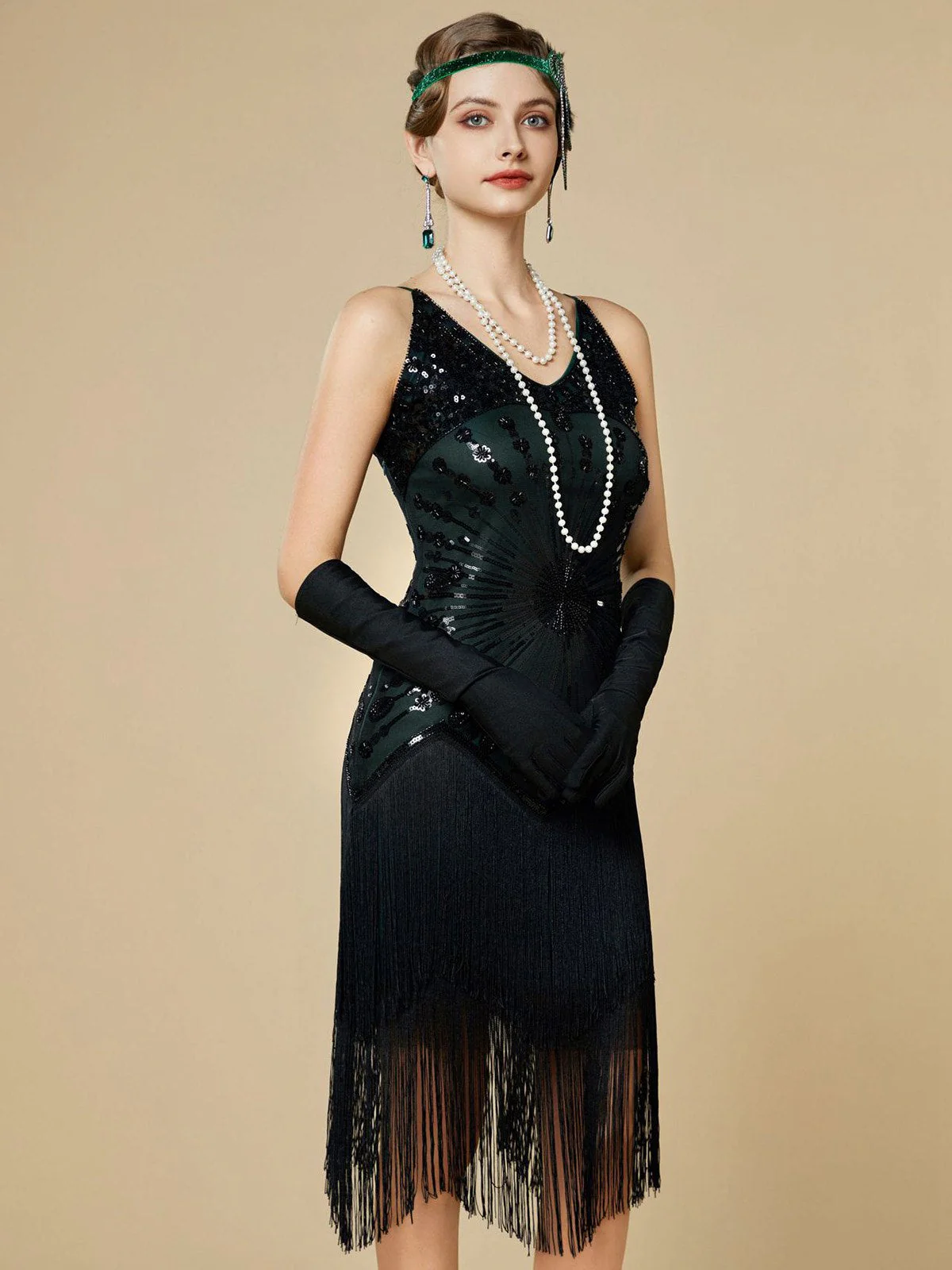 1920er Pailletten Fransen Spaghetti TrÀger Flapper Kleid - Image 12