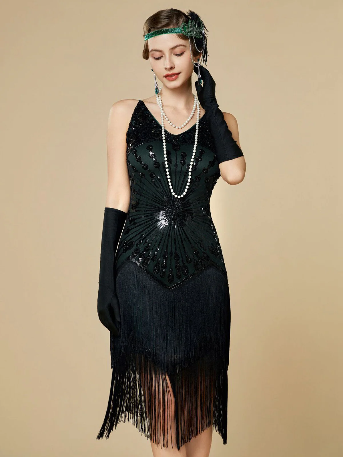 1920er Pailletten Fransen Spaghetti TrÀger Flapper Kleid - Image 13