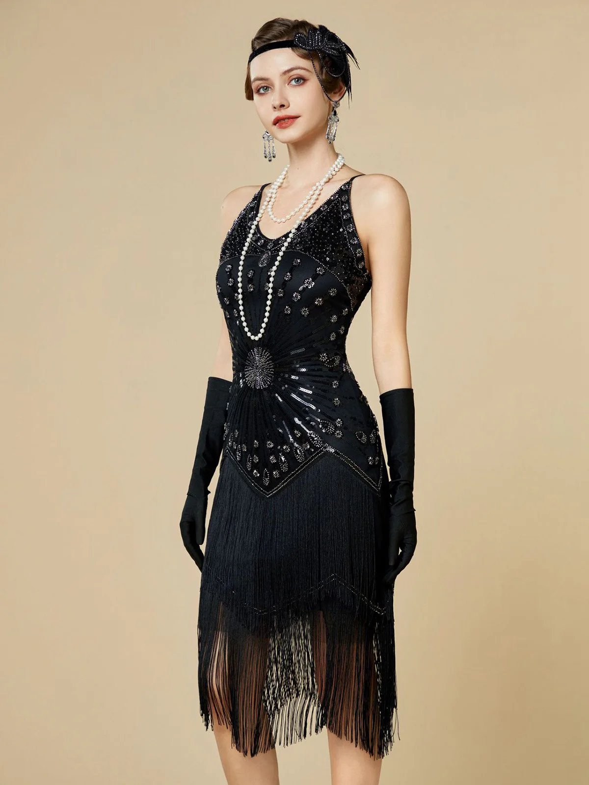 1920er Pailletten Fransen Spaghetti TrÀger Flapper Kleid - Image 7