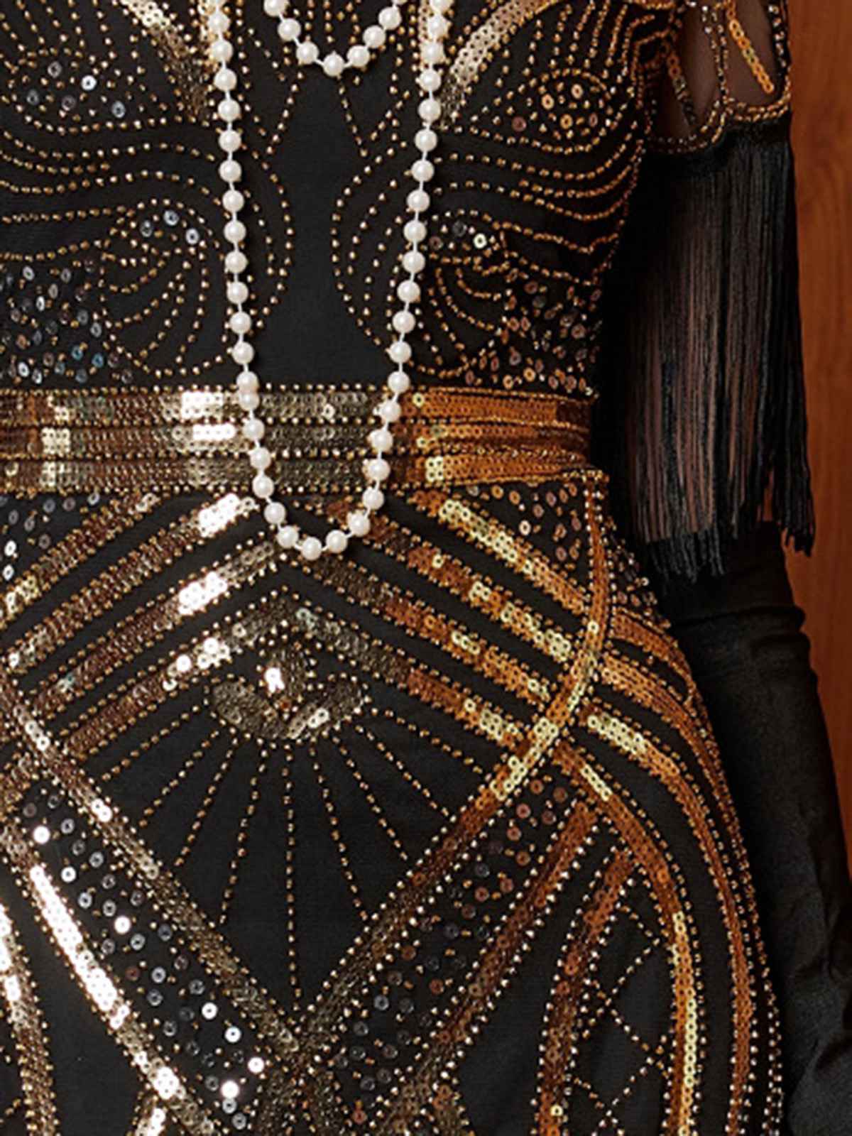 Gold 1920er Pailletten Quaste V-Ausschnitt Maxi Kleid - Image 8