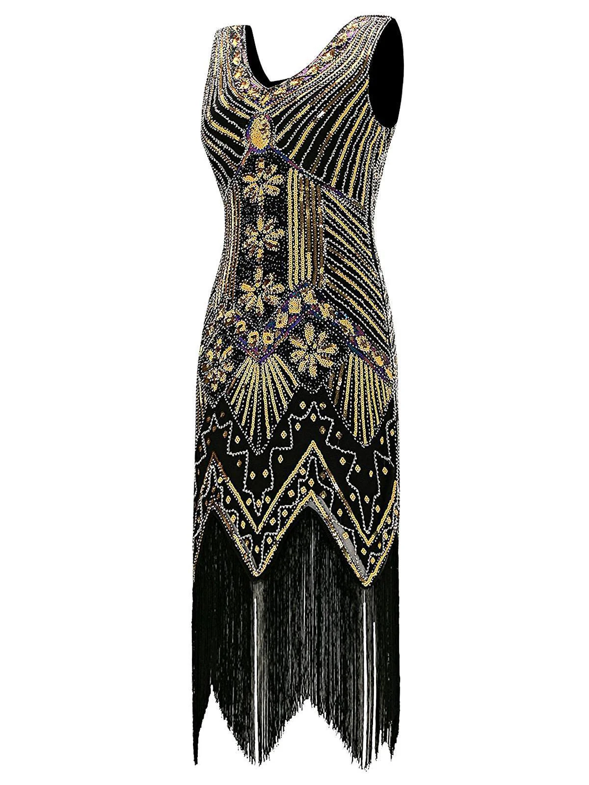 CHAMPAGNER 1920ER PERLEN FRANSE FLAPPER KLEID - Image 10