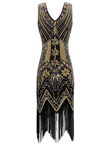 CHAMPAGNER 1920ER PERLEN FRANSE FLAPPER KLEID - Image 11