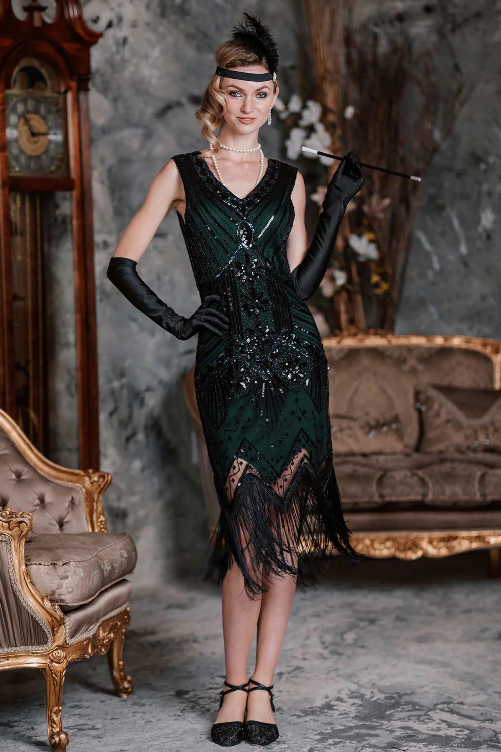 CHAMPAGNER 1920ER PERLEN FRANSE FLAPPER KLEID - Image 15