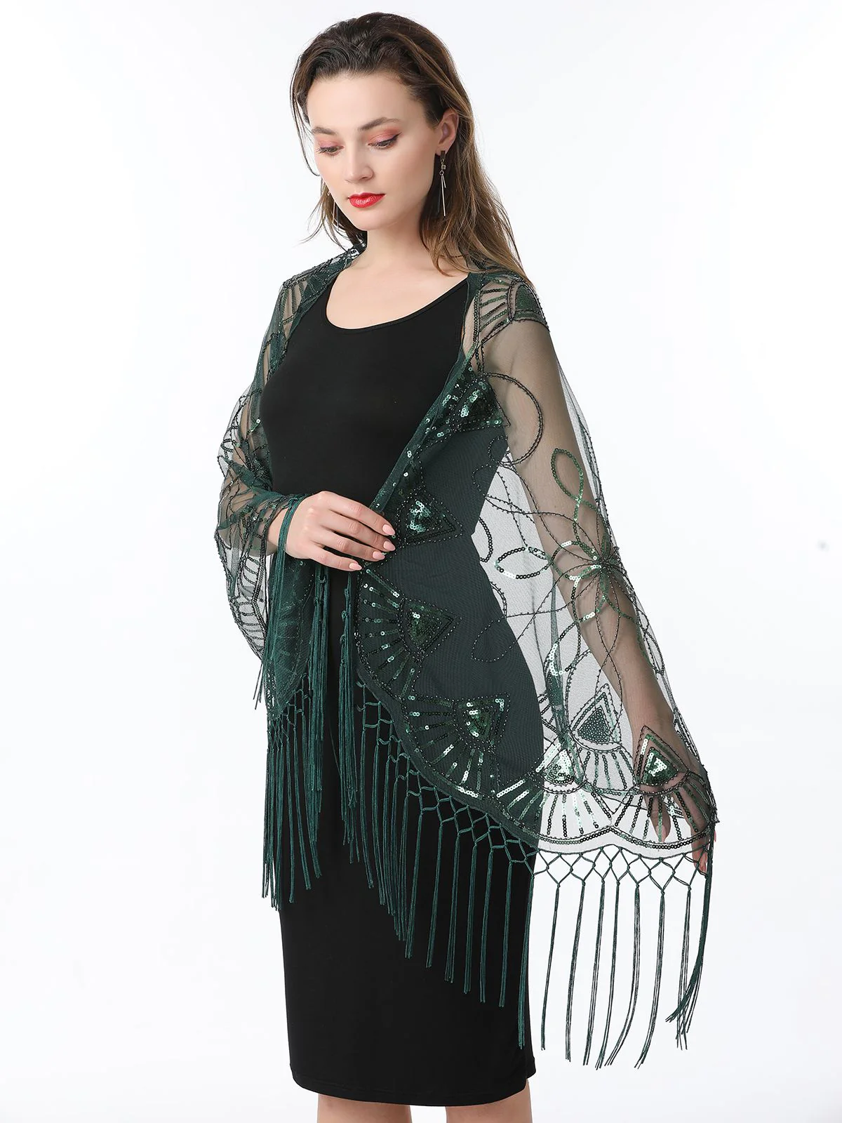 Gold 1920er Quaste Pailletten Netz Geometrische Muster Cape - Image 29