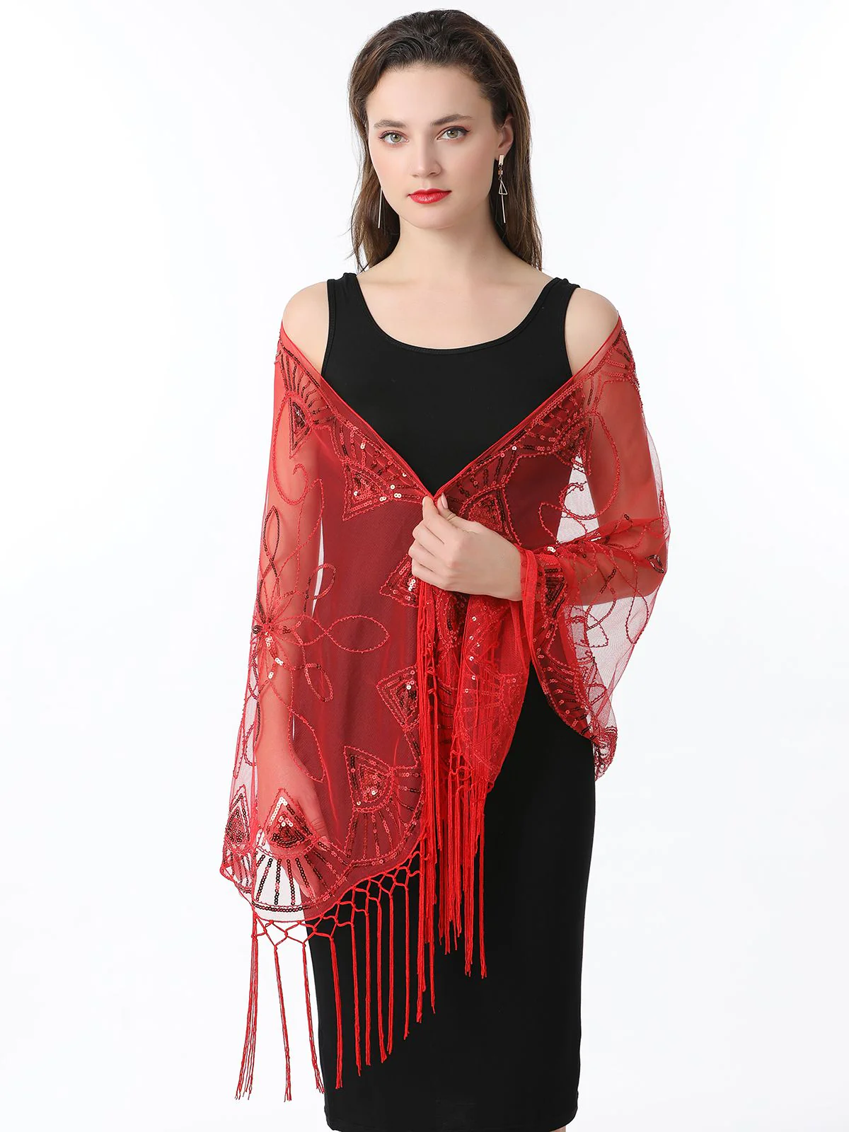 Gold 1920er Quaste Pailletten Netz Geometrische Muster Cape - Image 41