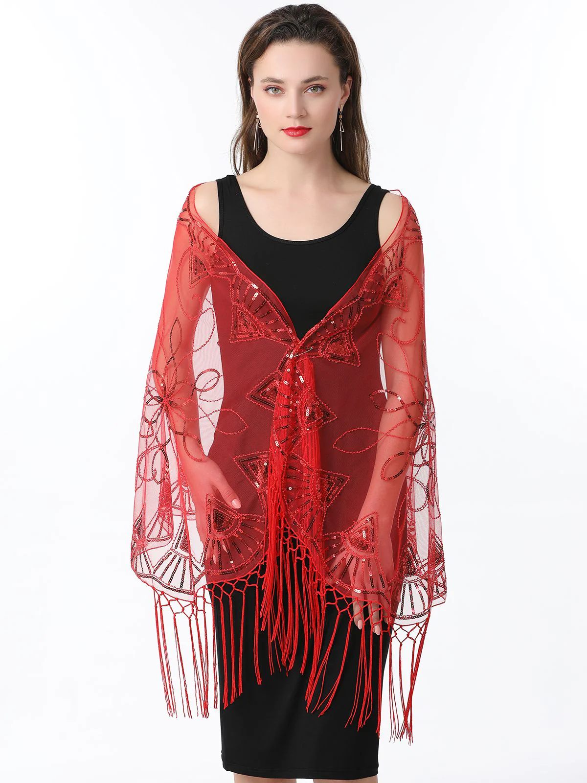 Gold 1920er Quaste Pailletten Netz Geometrische Muster Cape - Image 46