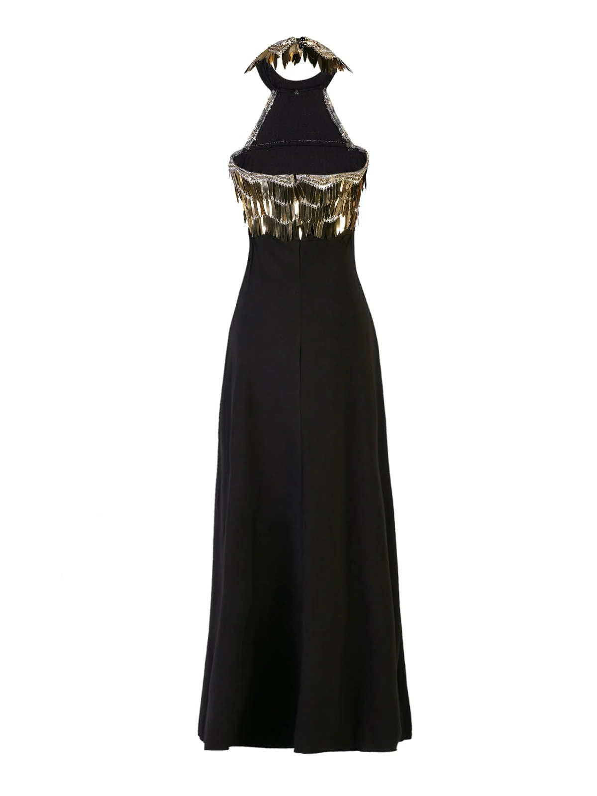 Gold 1930er Pailletten Patchwork Halter Rückenfrei Abend Kleid - Image 4