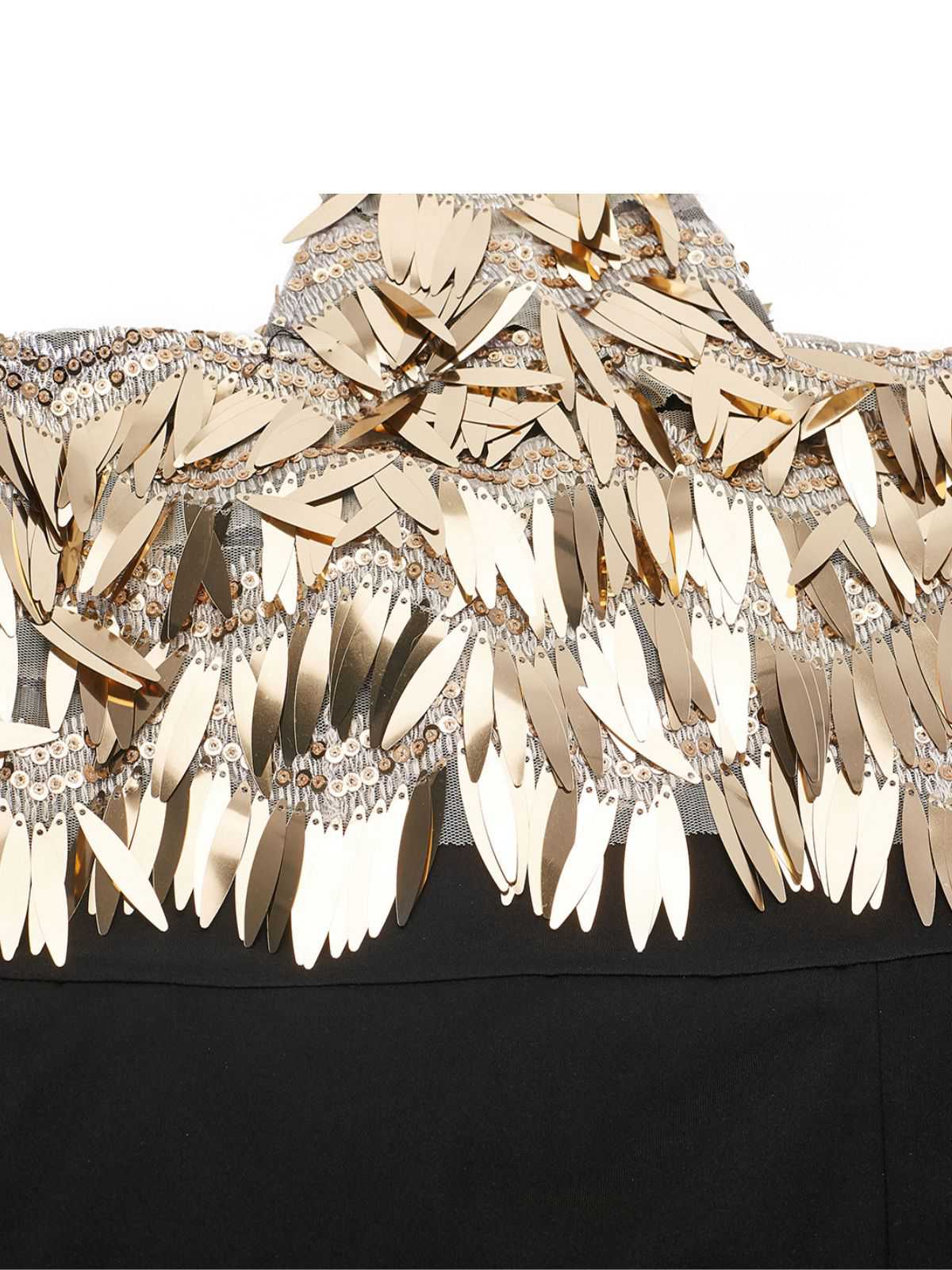 Gold 1930er Pailletten Patchwork Halter Rückenfrei Abend Kleid - Image 6