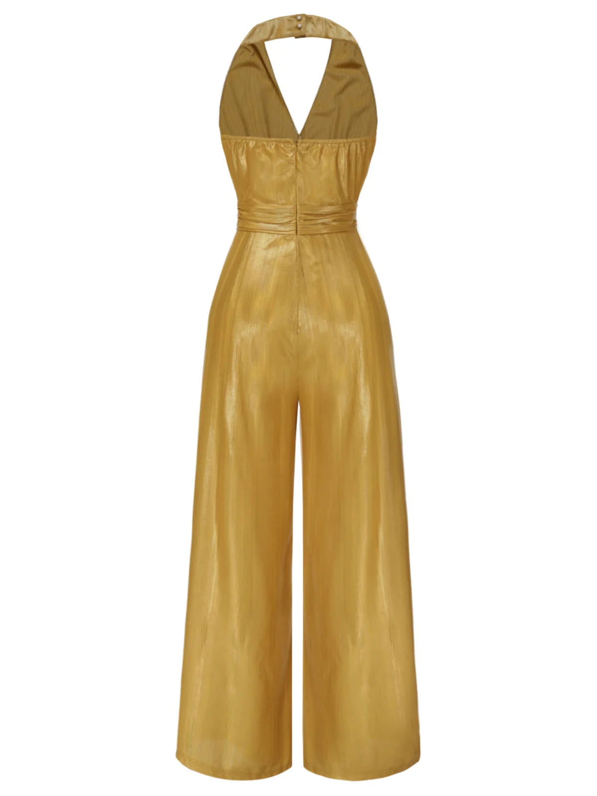 Gold 1970er Solide V-Ausschnitt Halter Jumpsuit - Image 4