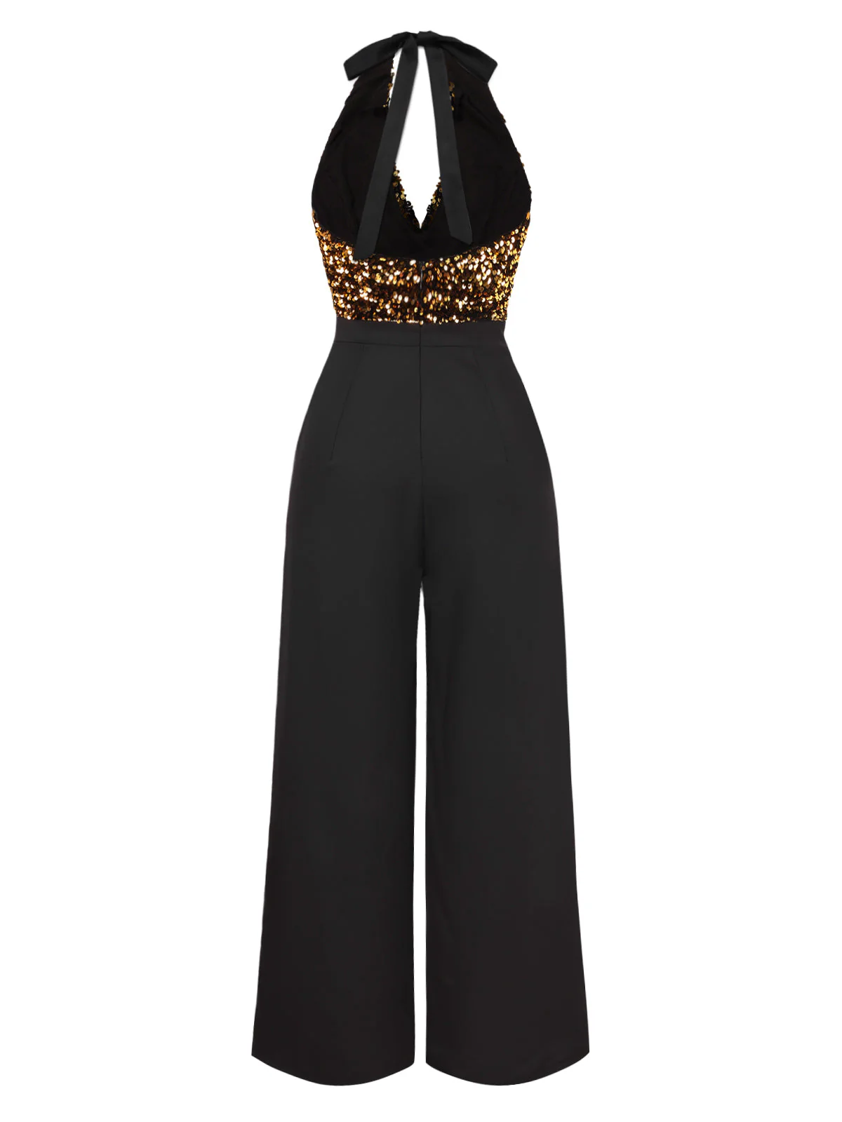 Gold 1930er Wasserfallausschnitt Pailletten Jumpsuit - Image 4
