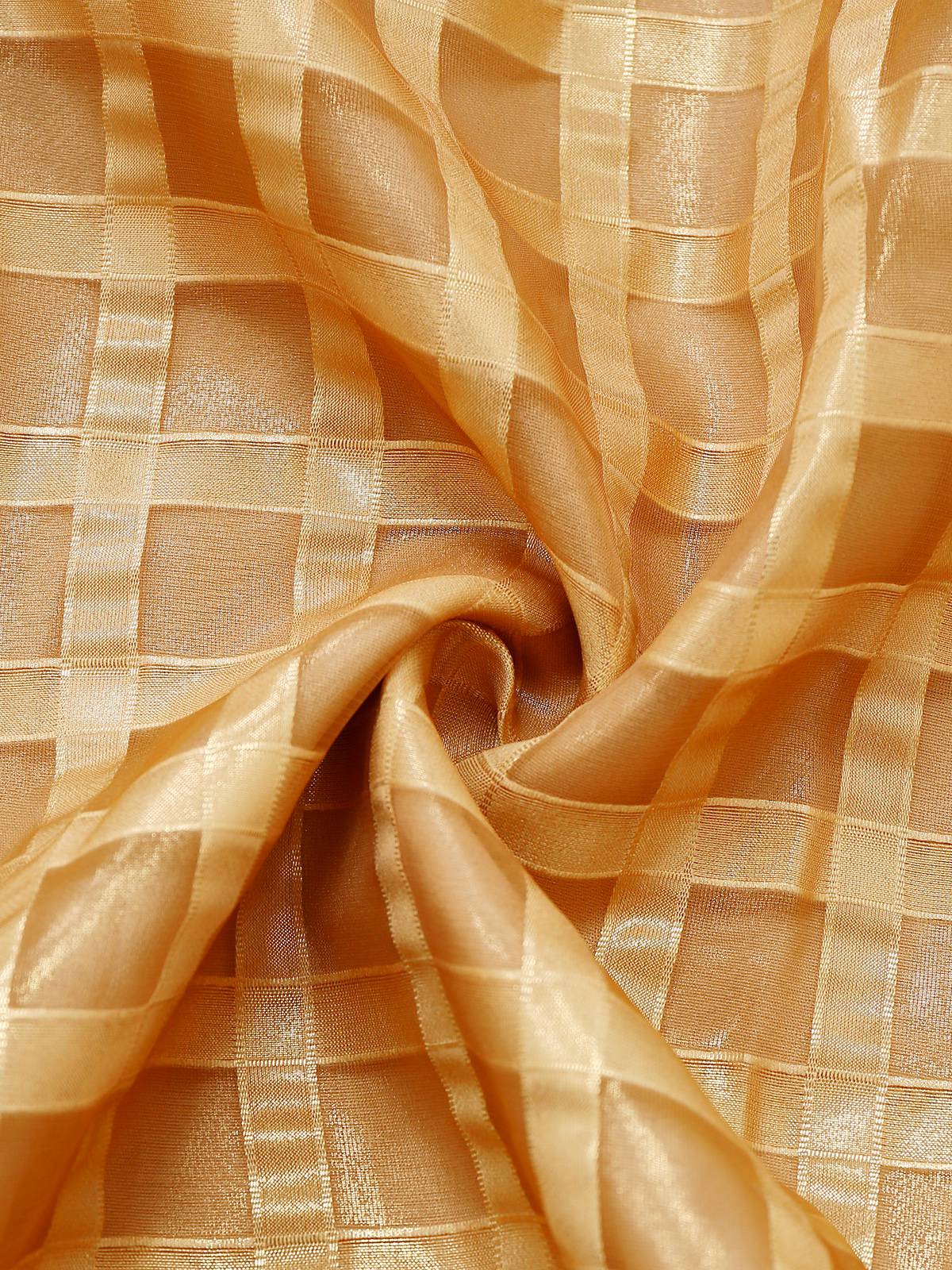 Gold 1940er Sheer Grid Puffärmel Gürtel Midi Party Kleid - Image 6