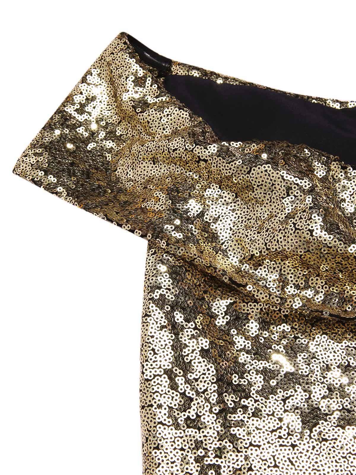 Gold 1950er Schulterfrei Pailletten Swing Kleid - Image 7