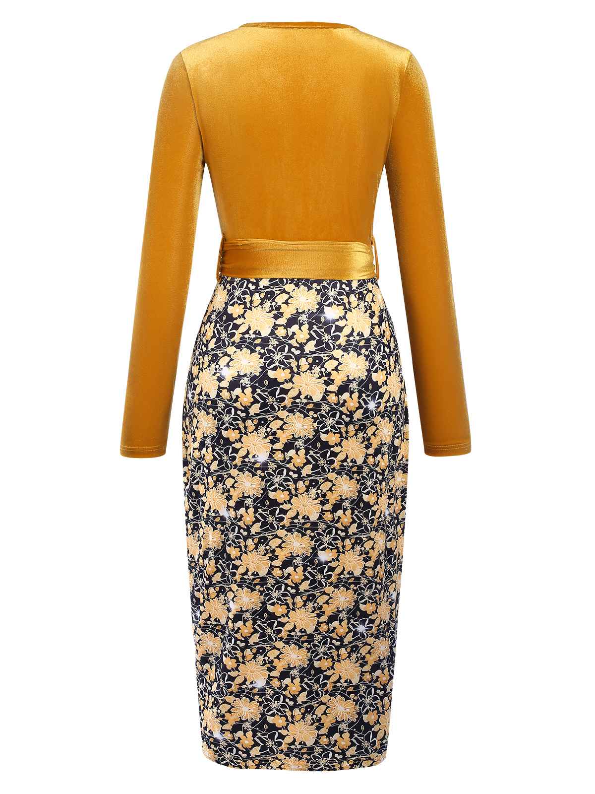 Gold 1960er Blumen Patchwork Wickeln Gürtel Kleid - Image 2