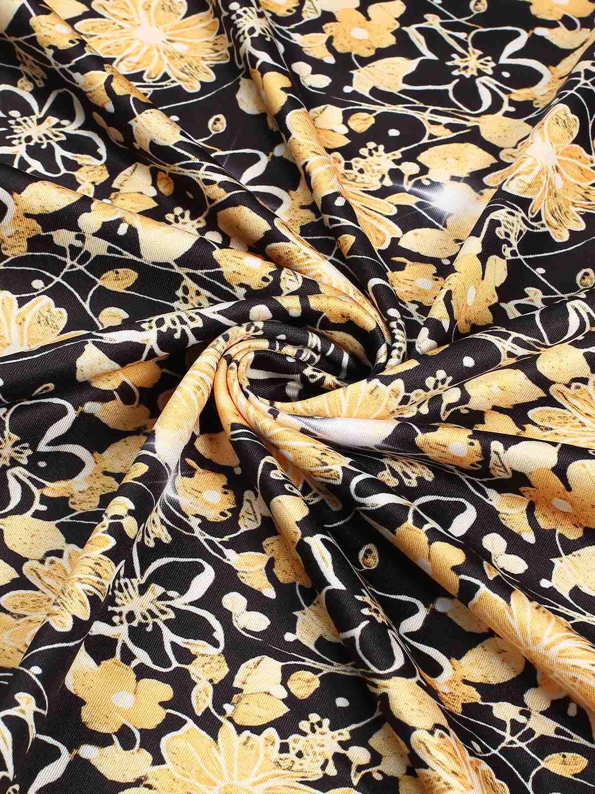 Gold 1960er Blumen Patchwork Wickeln Gürtel Kleid - Image 4