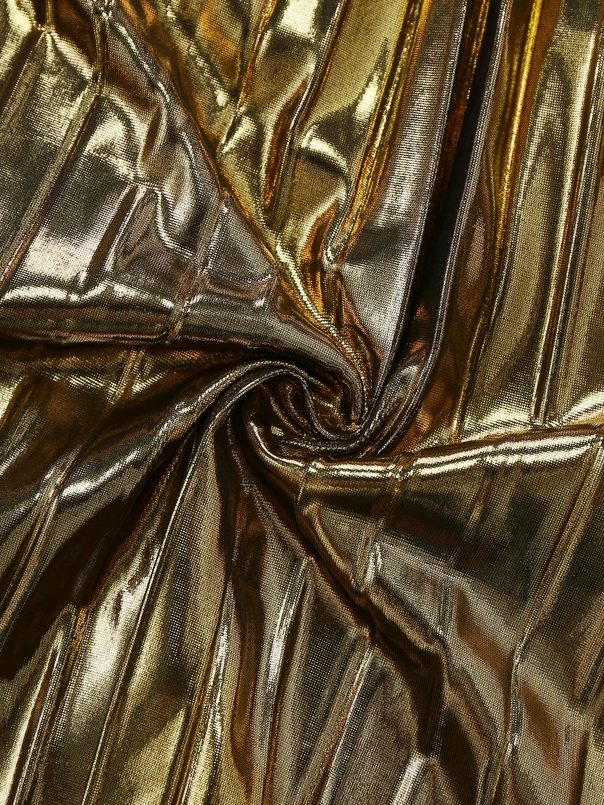 Gold 1960er Metallisch Plissiertes Hollow Party Träger Kleid - Image 5