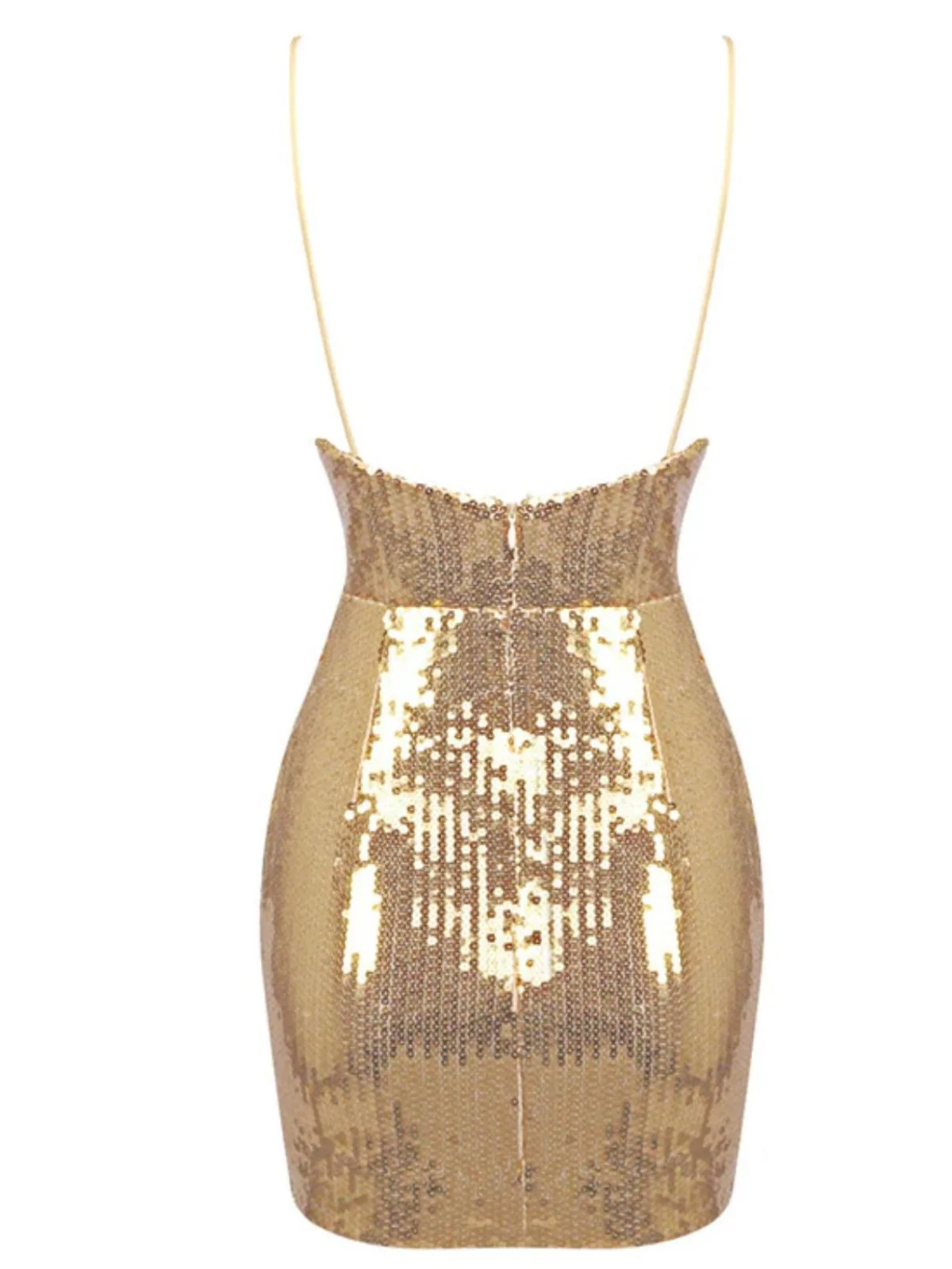 Gold 1970er Solide Pailletten Mini Party Kleid - Image 3