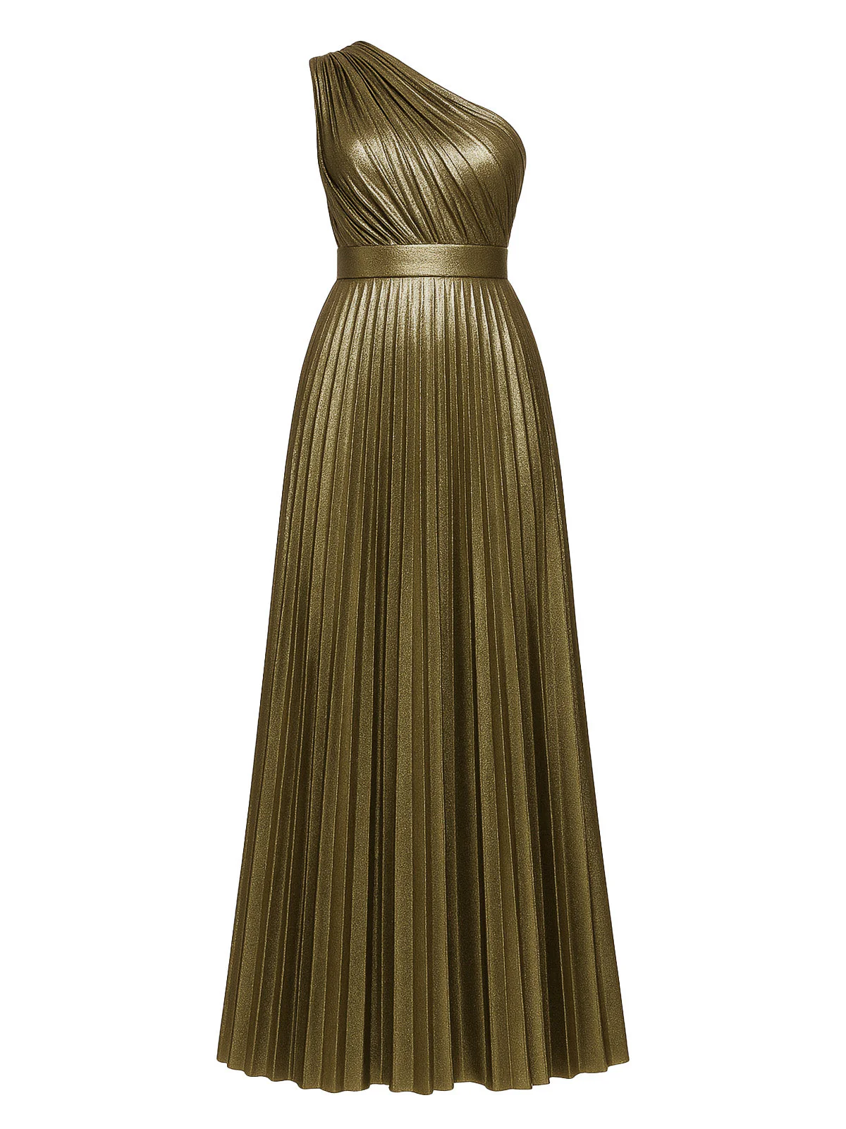 Gold 1980er Metallic Eine Schulter Plissiertes Party Kleid - Image 7