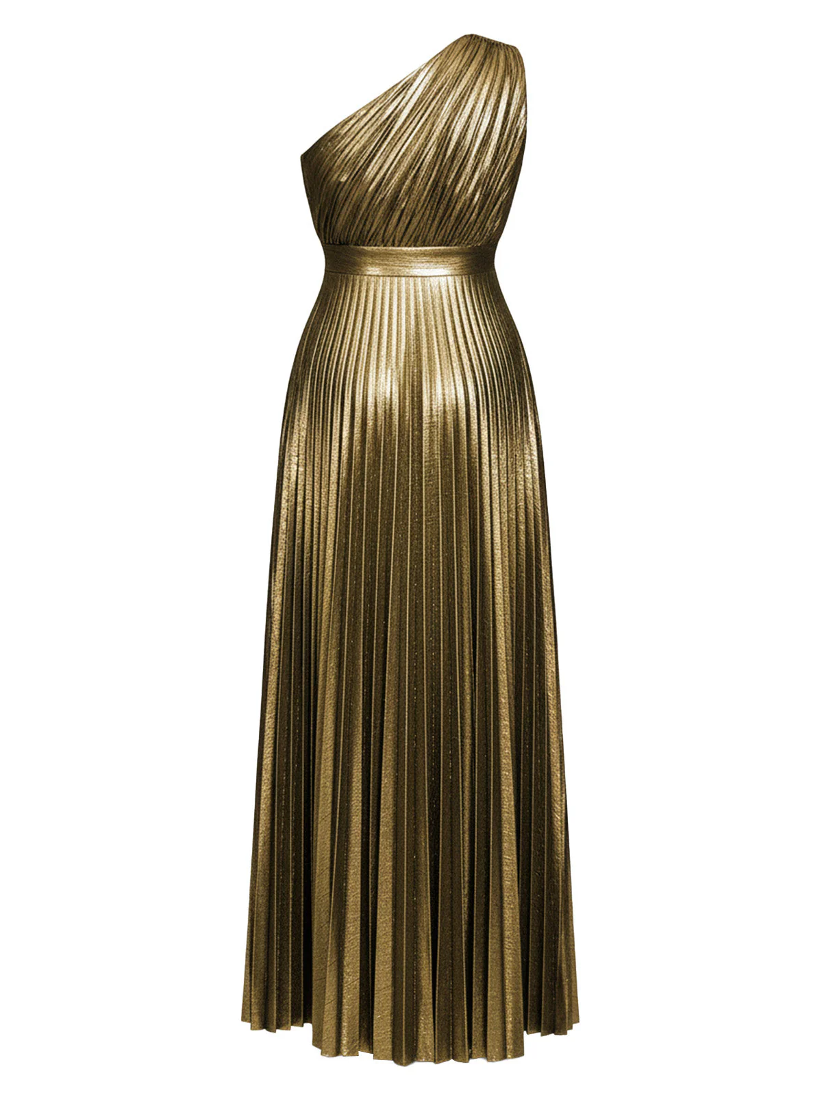 Gold 1980er Metallic Eine Schulter Plissiertes Party Kleid - Image 8