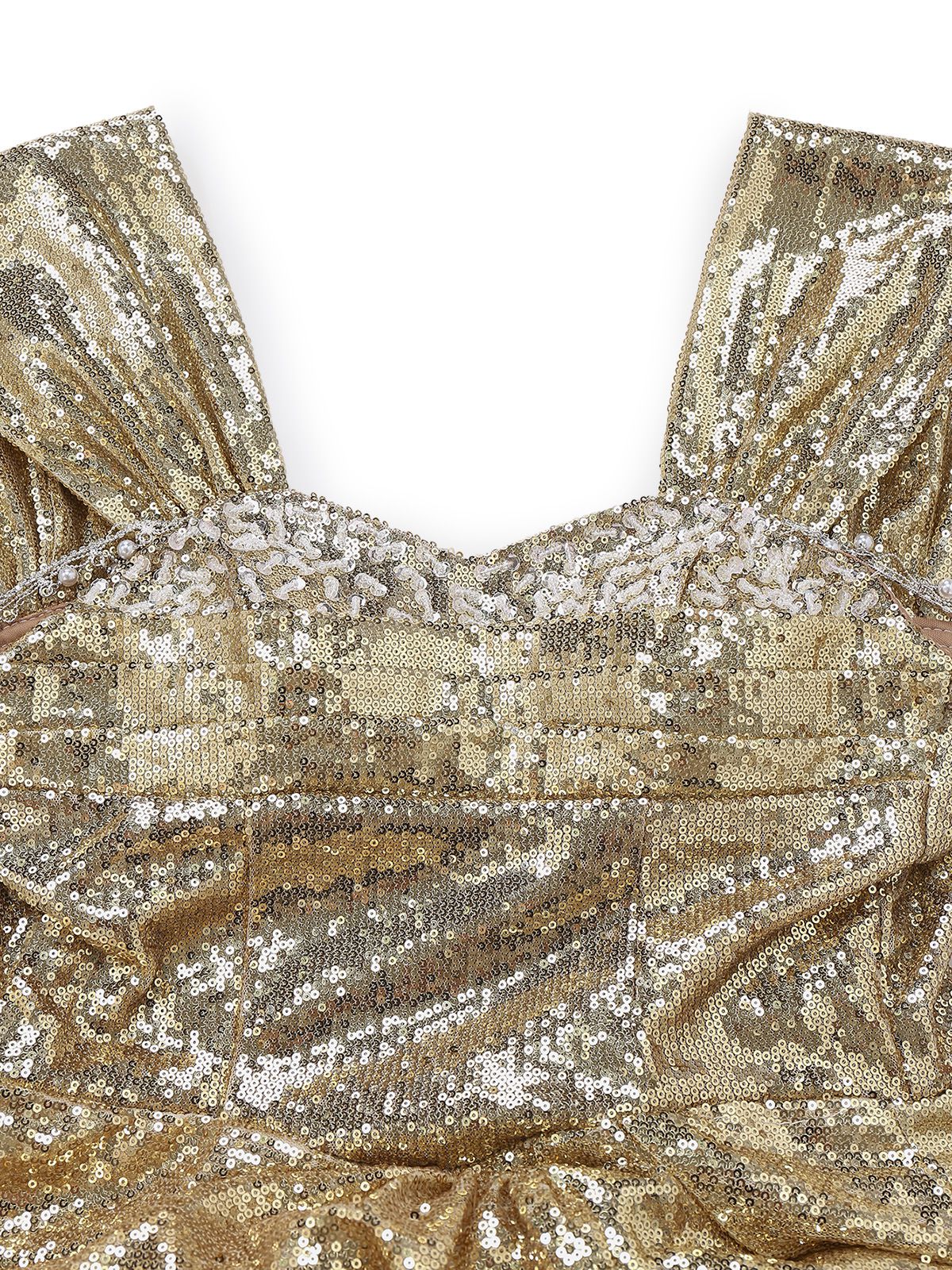 Gold 1980er Schulterfrei Pailletten Party Kleid - Image 4