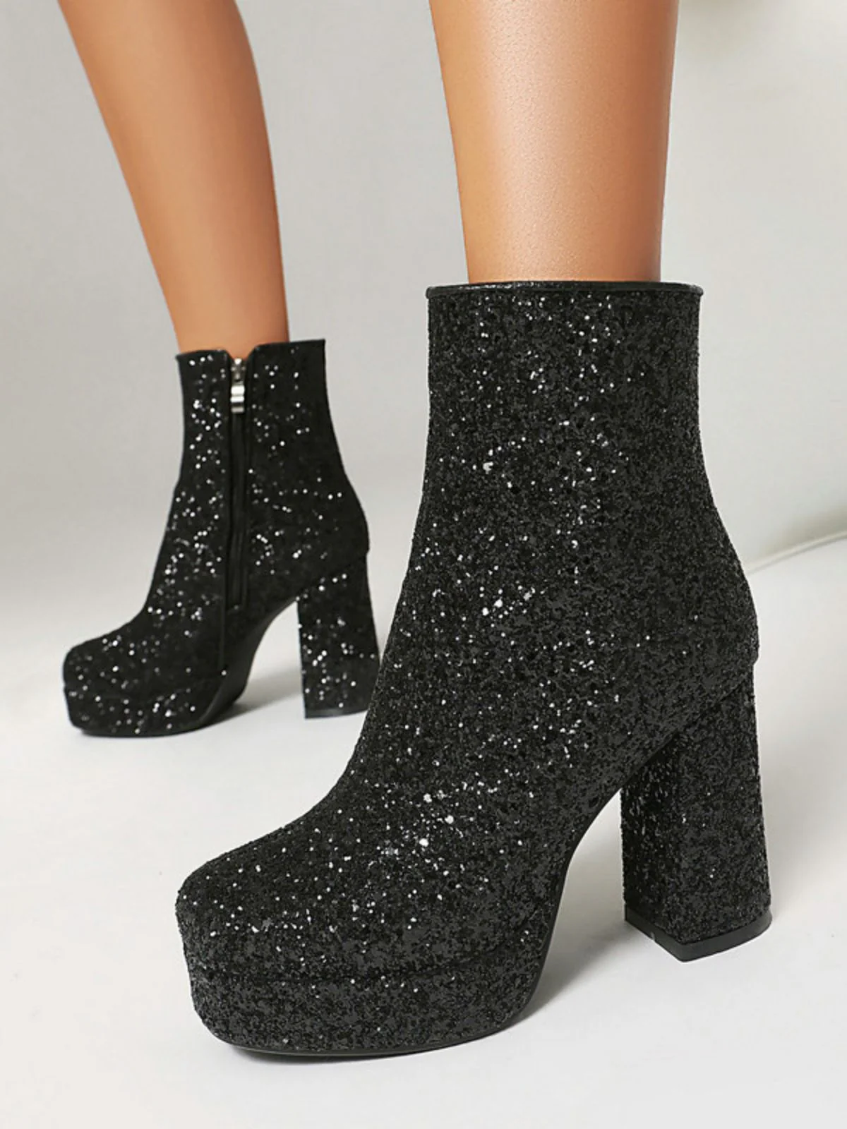 Gold Funkeln Platform Klobigem Absatz Stiefeletten - Image 10