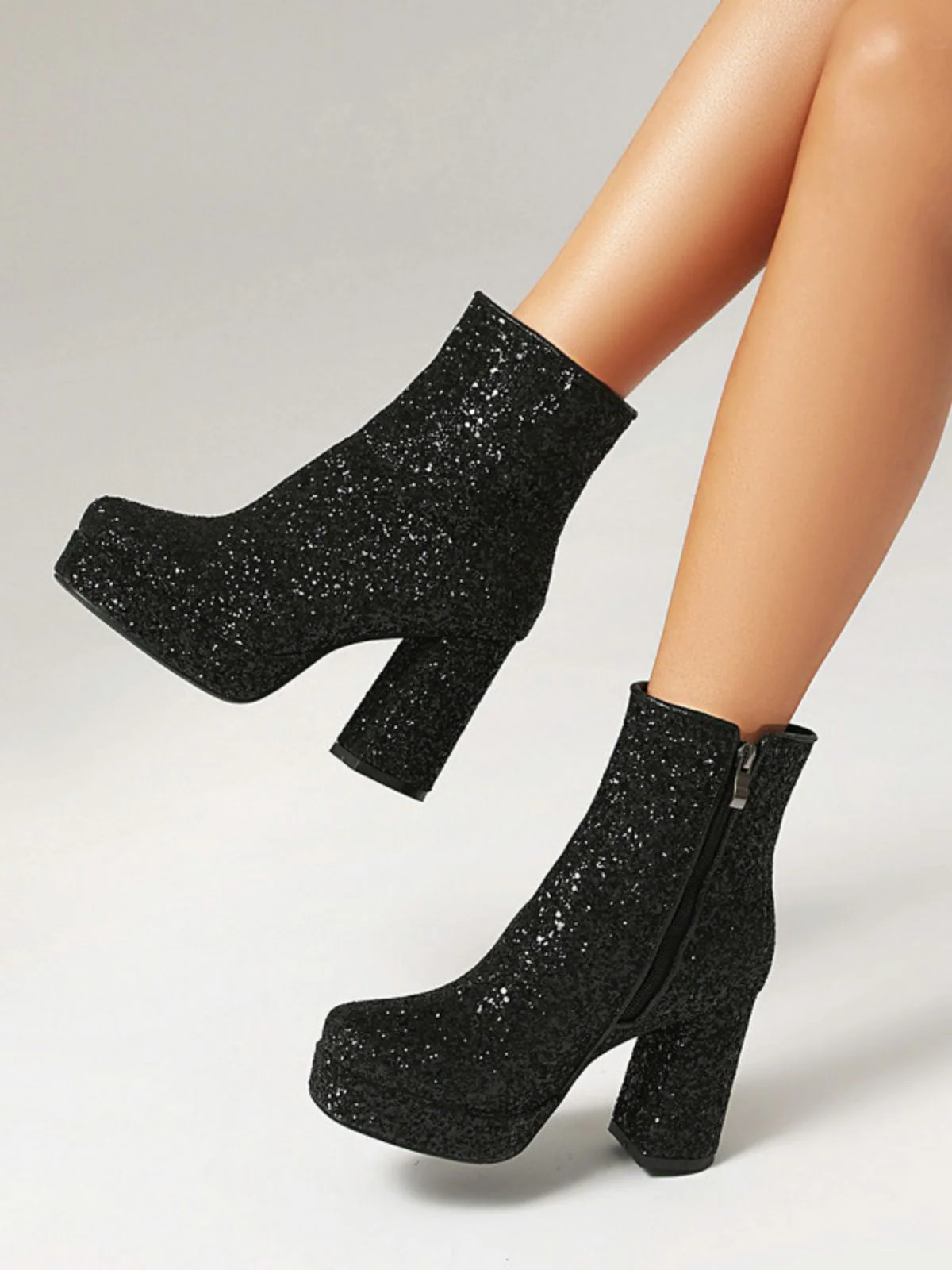 Gold Funkeln Platform Klobigem Absatz Stiefeletten - Image 8