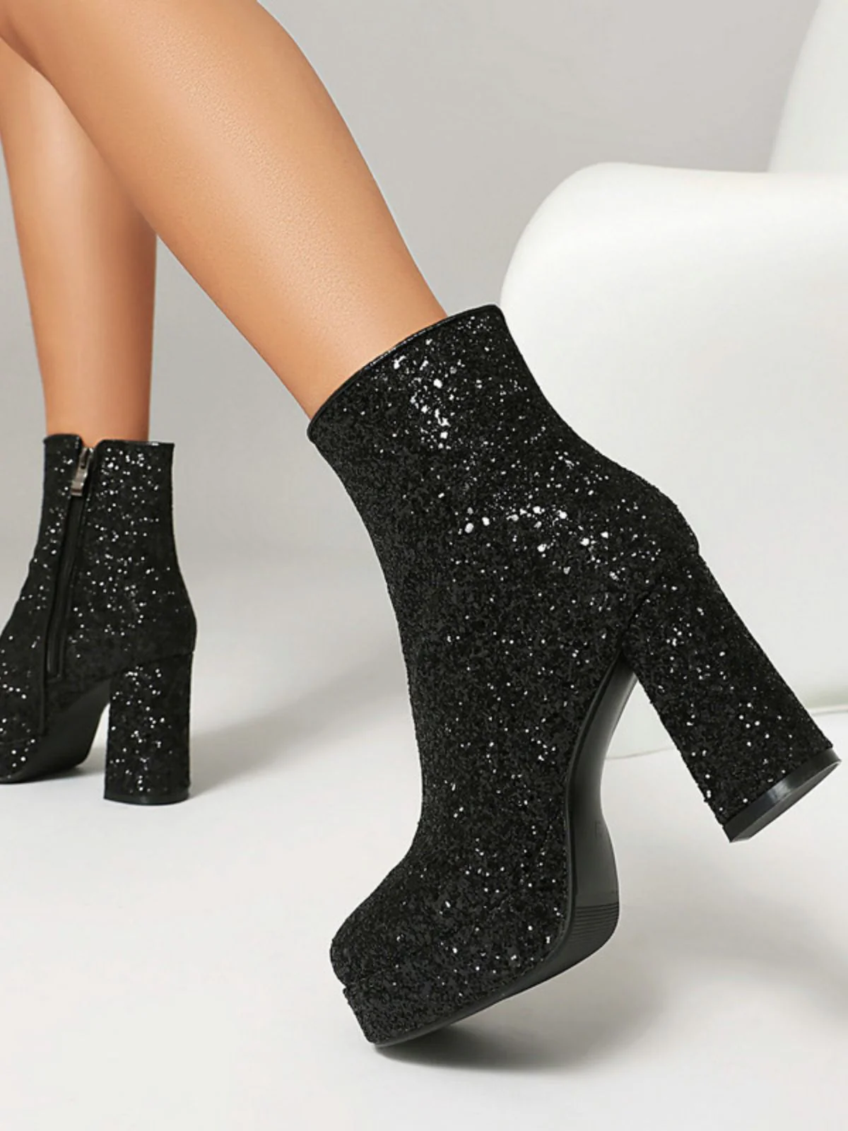 Gold Funkeln Platform Klobigem Absatz Stiefeletten - Image 9