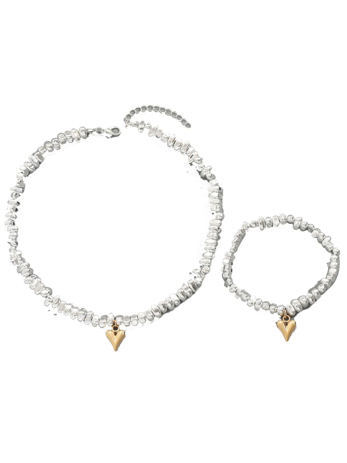 Gold Herz Anhänger Halskette & Armband Set