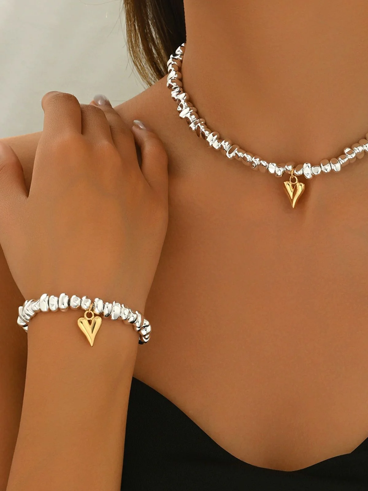 Gold Herz Anhänger Halskette & Armband Set - Image 2